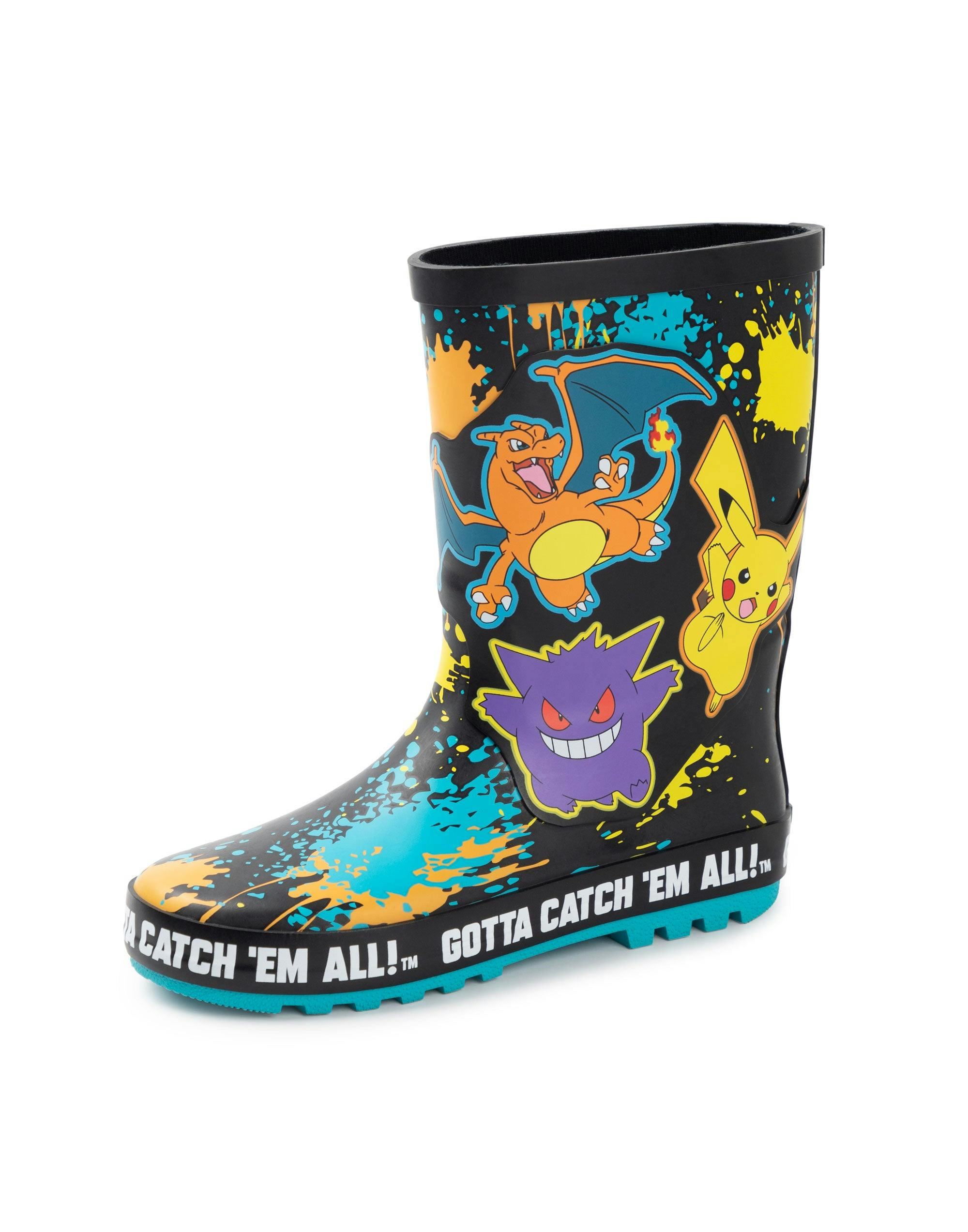 Vanilla Underground Boys Black Pokemon Multicoloured Gotta Catch 'Em All! Wellington Boots Without Handles - 12 Uk Child