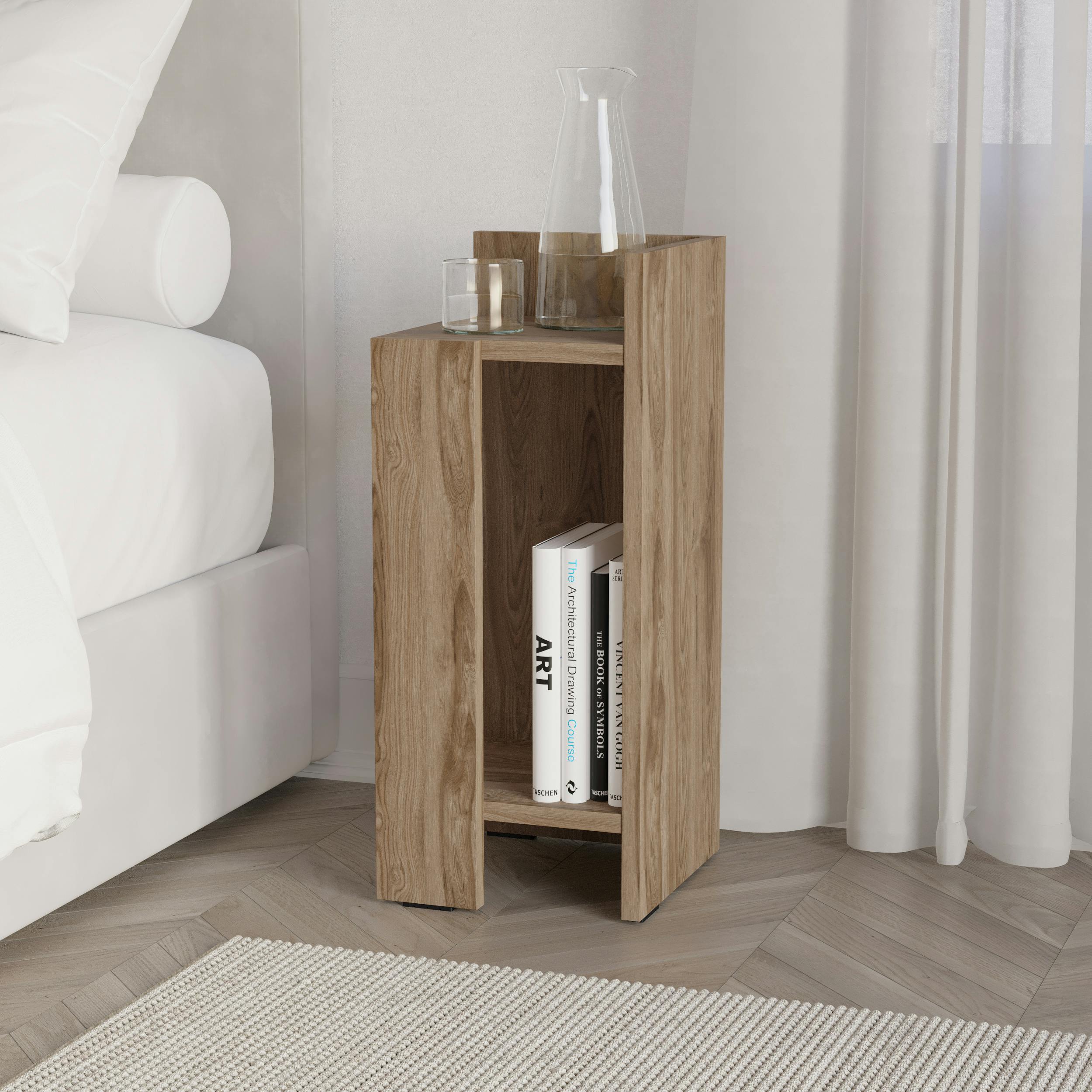Rackhams Elos Modern Narrow Bedside Table Right Module 25X25x60cm - Whiskey Oak