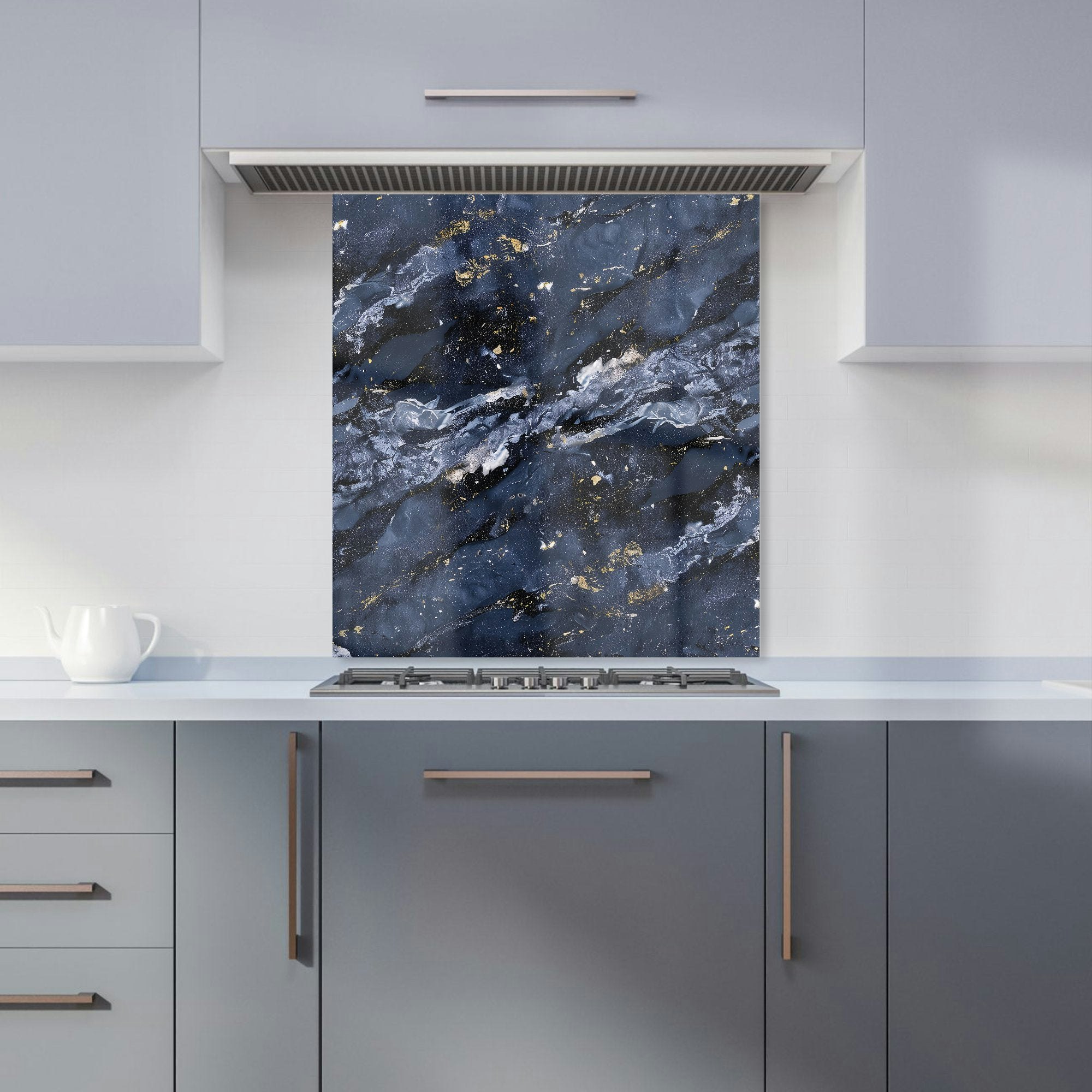 Rackhams Blue - Designer Deep Ocean Quartz Effect Kitchen Splashback - W600mm X H650mm