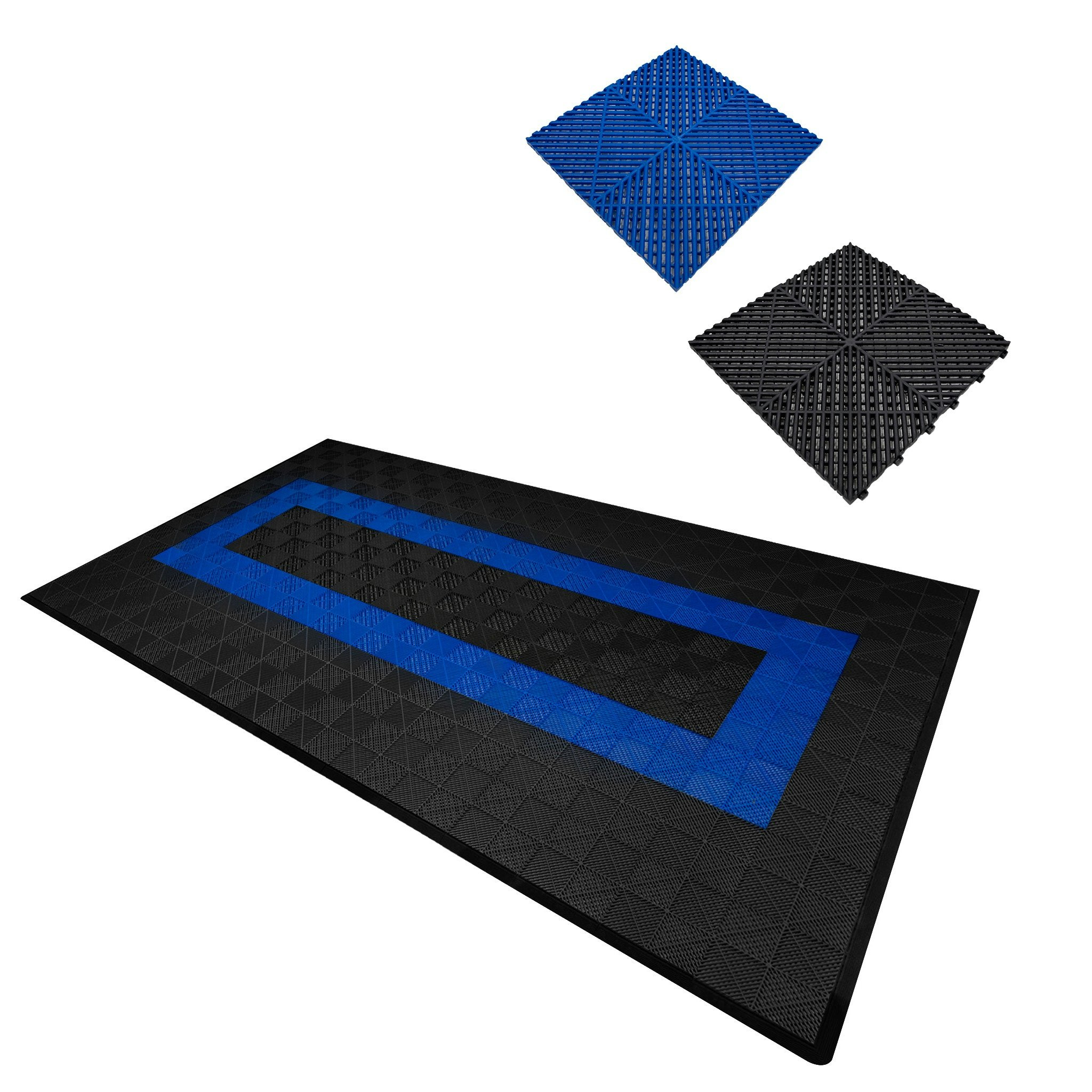 Monstershop Black/Blue Vented Garage Floor Tiles With Edges – 90 & 30
