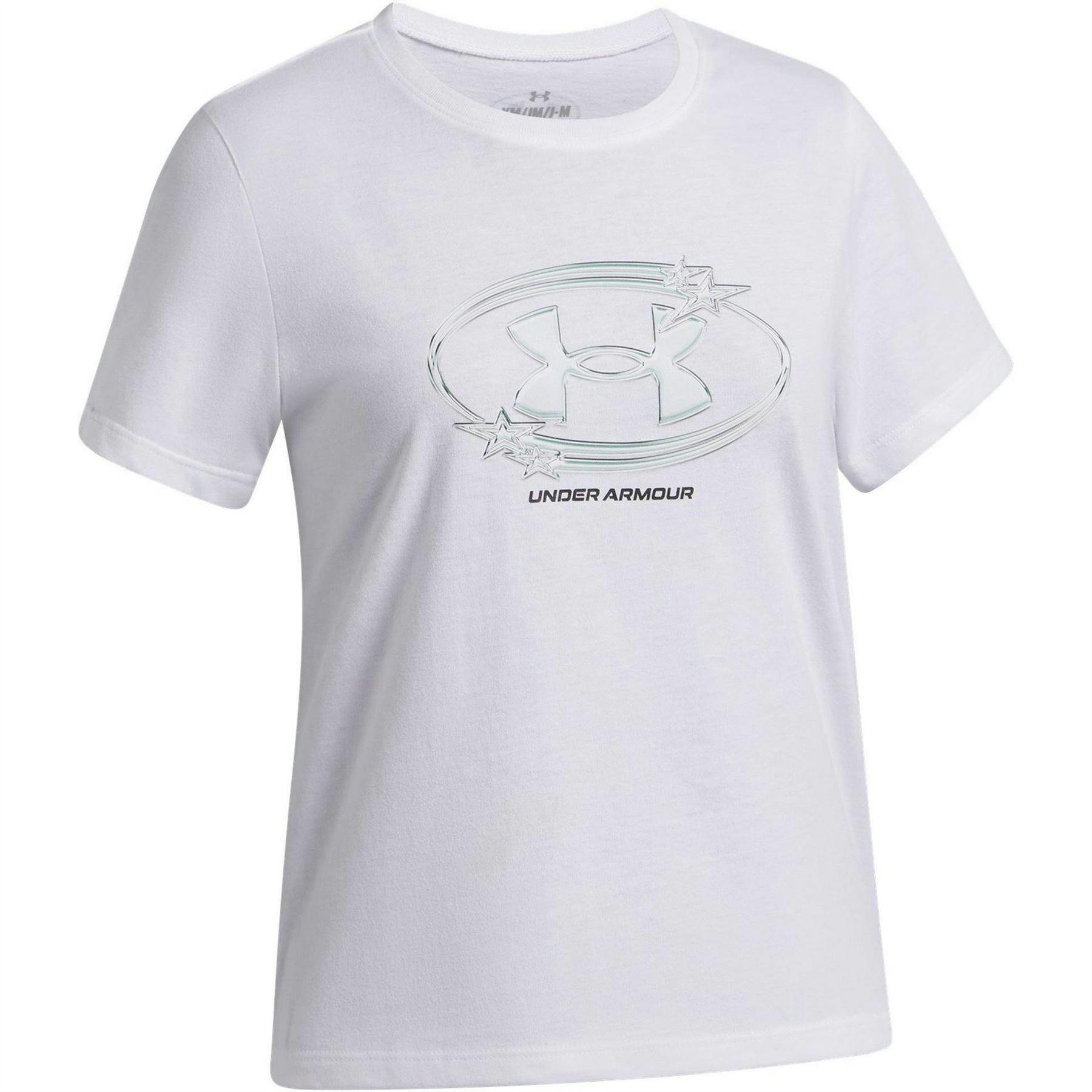 Under Armour Girls White Star Logo Regular T-Shirt - 11-12 Years - 60% Cotton/40% Polyester