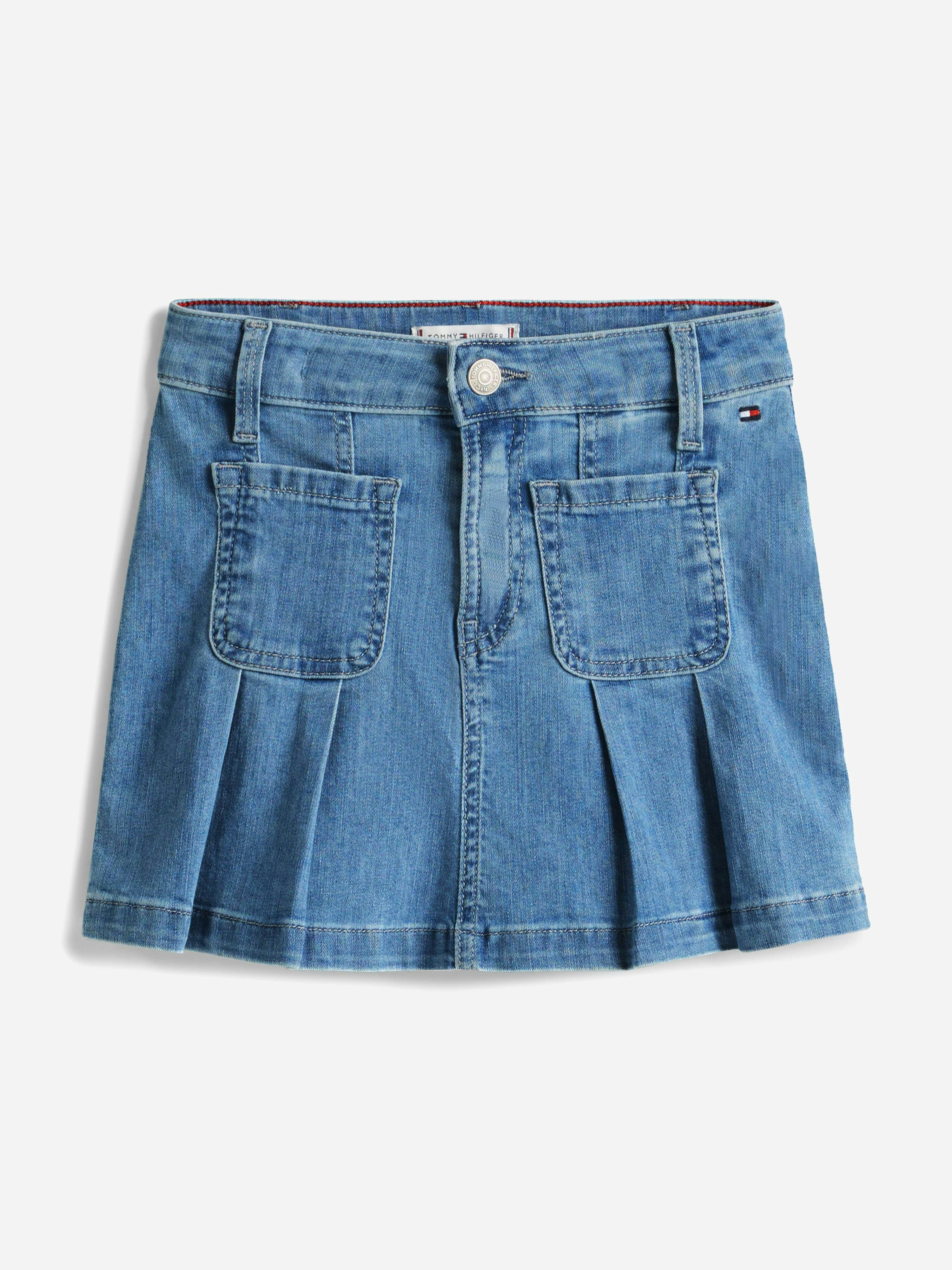 Tommy Hilfiger Girls Blue Pleated Denim Skirt In - 14 Yrs