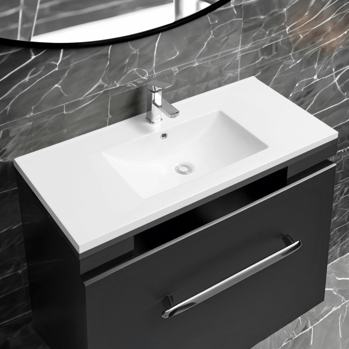 Rackhams White 5001 Ceramic 101Cm Mid-Edge Inset Basin With Scooped Bowl - Ceramic - 101Cm