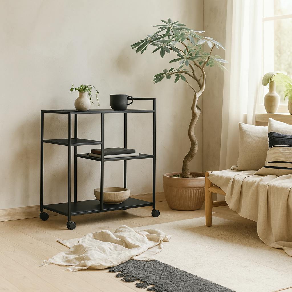 Wyld Haus Black Graz Matt Metal Serving Trolley With Wheels