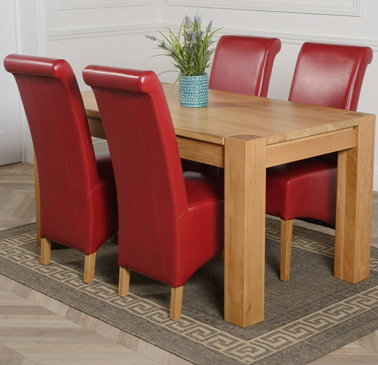Rackhams Burgundy Kuba Medium Oak Dining Table With Montana Leather Chairs - 4 Chairs
