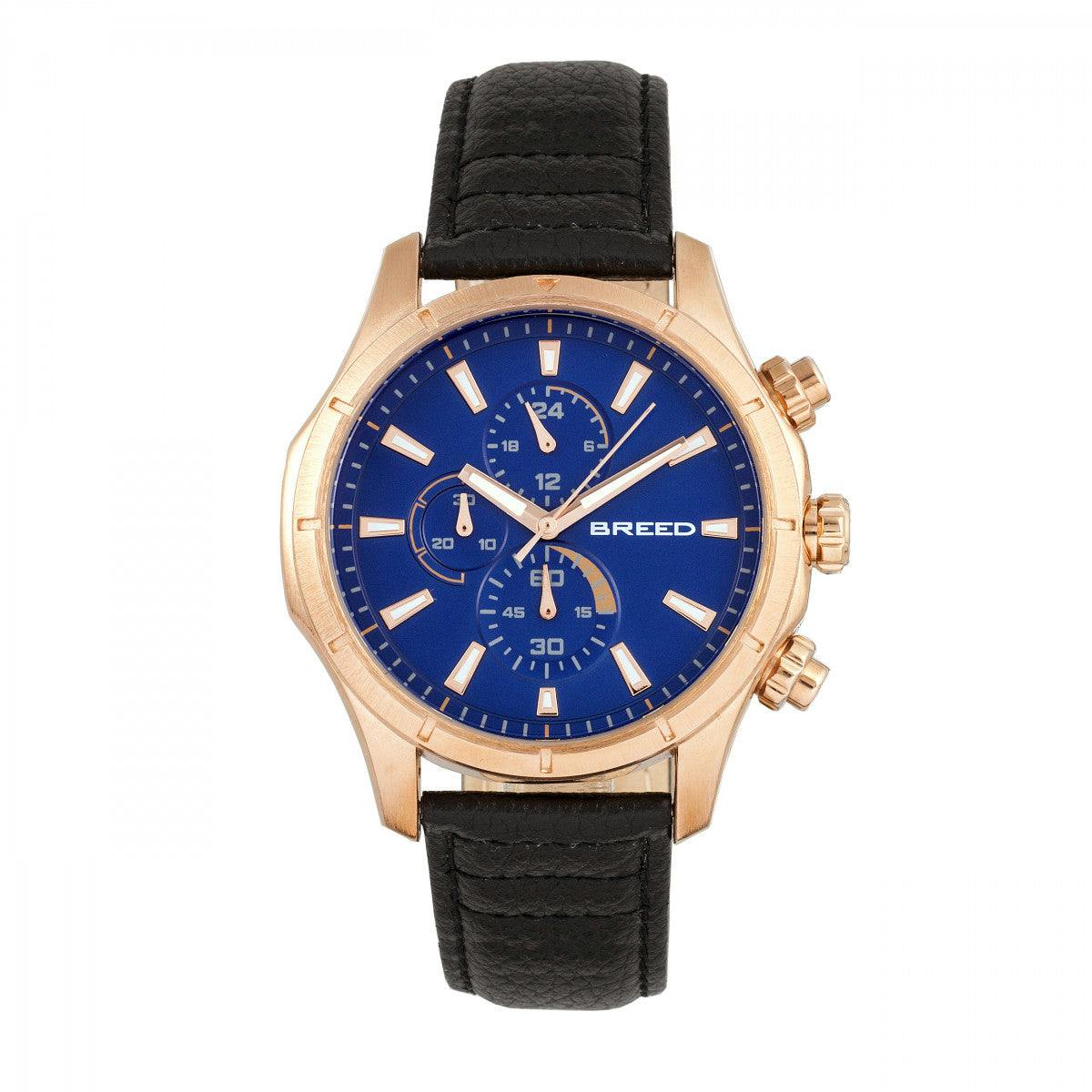 Breed Gold/Black Lacroix Chronograph Leather-Band Watch - Rose