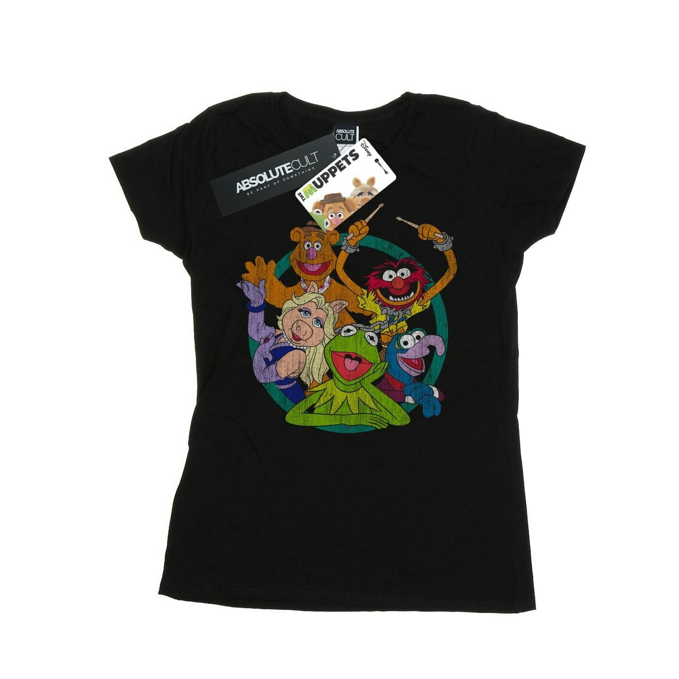 Disney Women's Black / The Muppets Group Circle Cotton T-Shirt - Medium