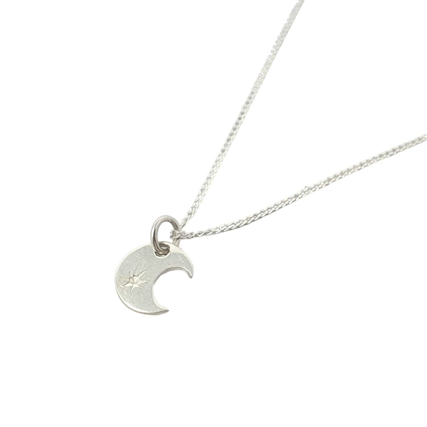Harfi Silver Crescent Moon Charm Wtih Star Sterling Necklace