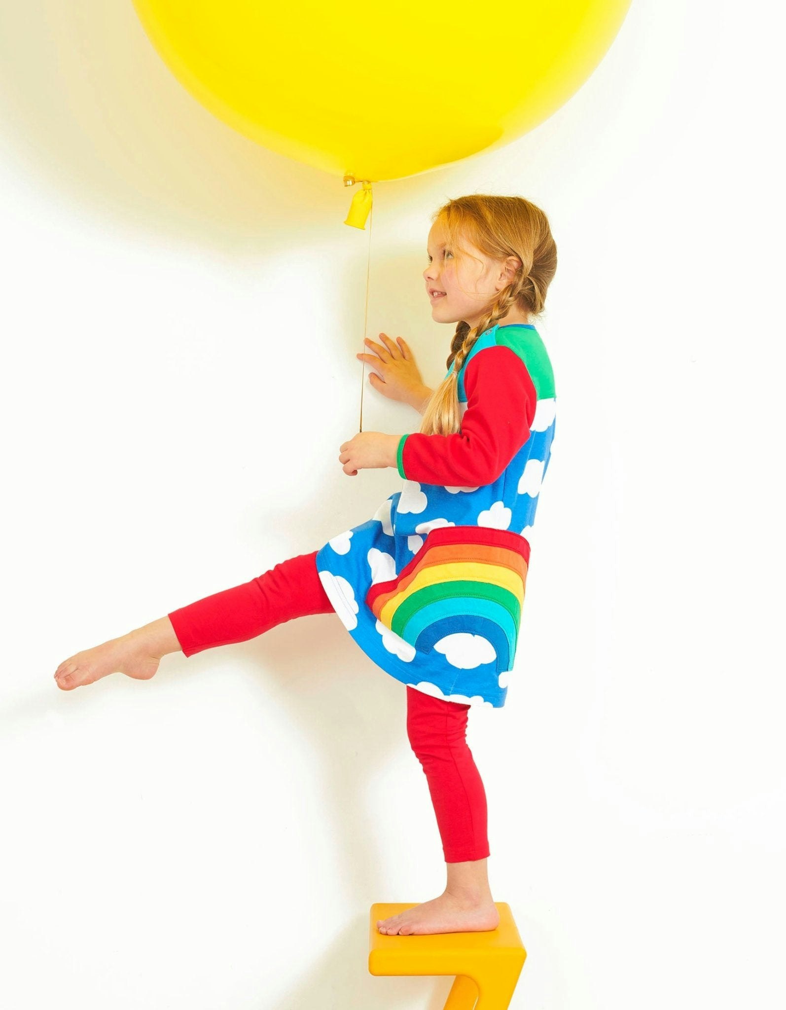 Toby Tiger Sky Blue Organic Multi Rainbow Applique Dress - 18-24M / 92Cm