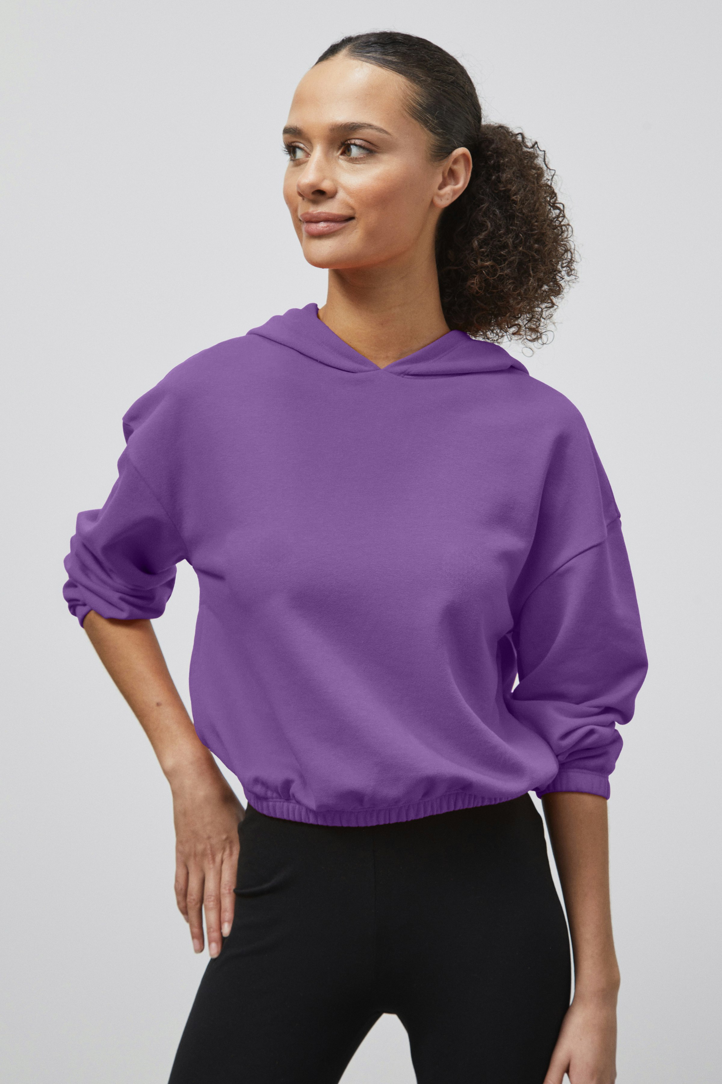 Enorsia Purple Jersey Hoodie With Elastic Waistband - 14 - 55% Cotton, 45% Polyester