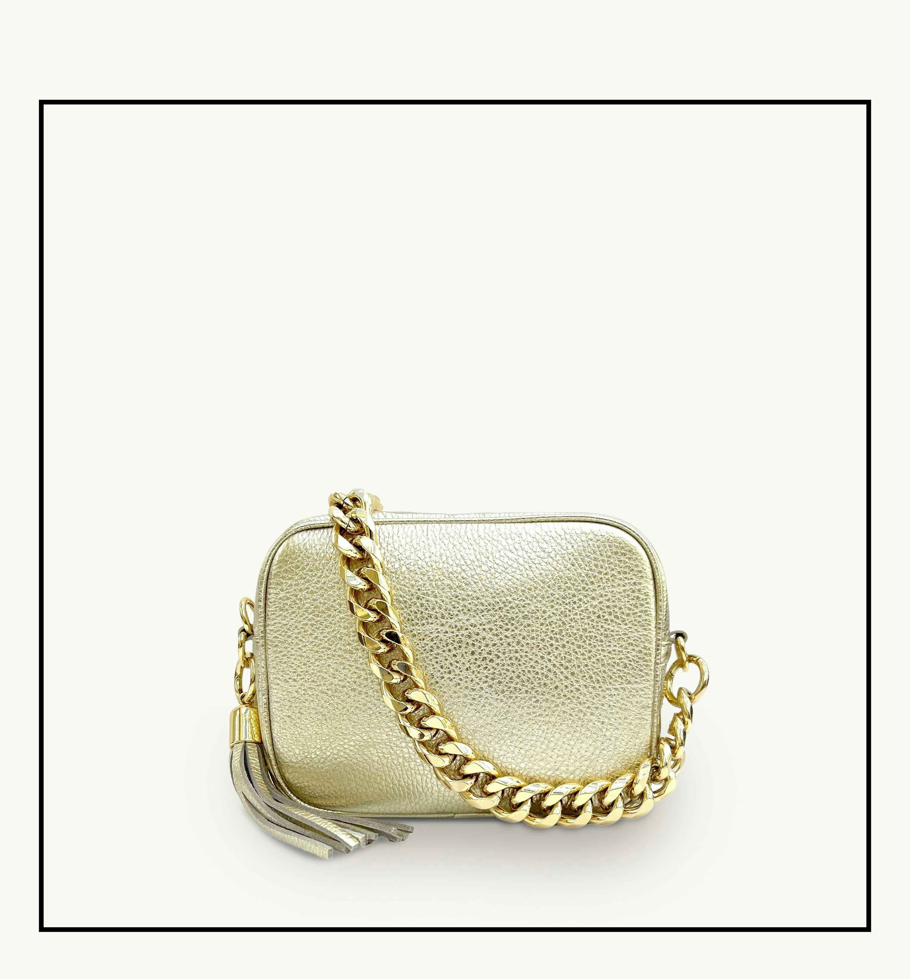 Apatchy London Gold The Tassel Leather Crossbody Bag With Chain Strap 7Cm