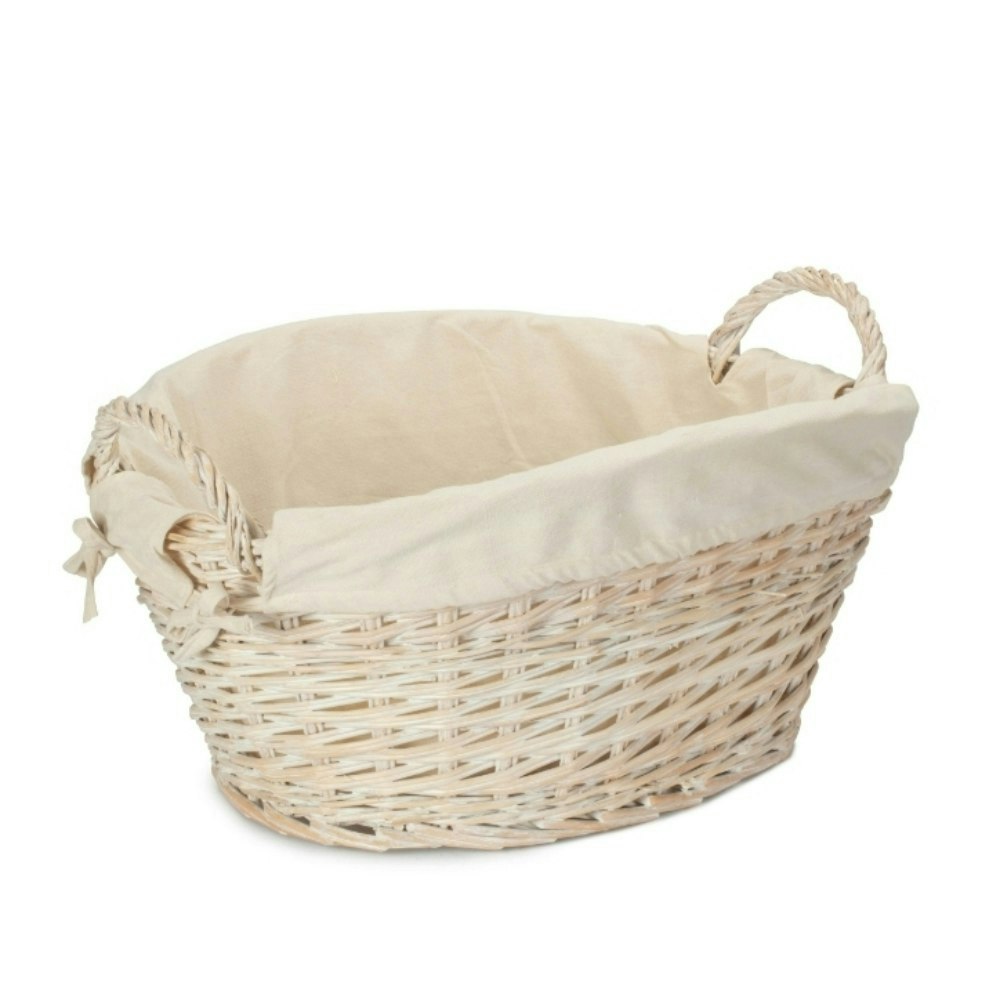 Rackhams White Wash Wicker Oatmeal Cotton Lined Wash Basket