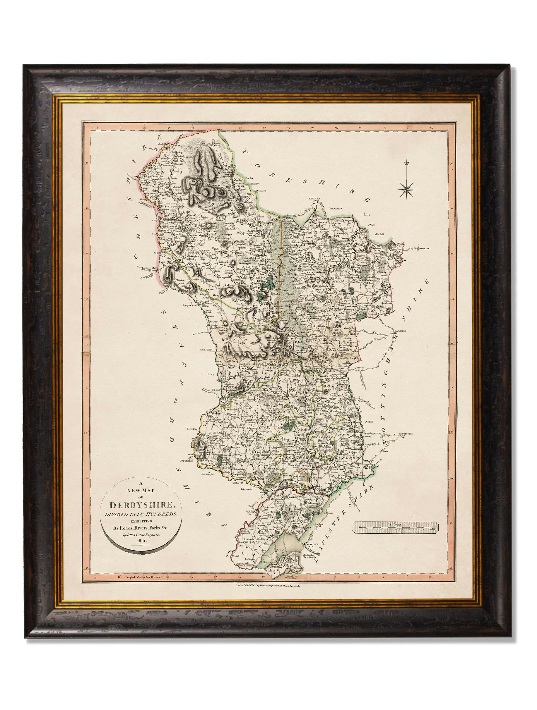 Rackhams Black C.1806 County Maps Of England - 84 X 70Cm - Derbyshire