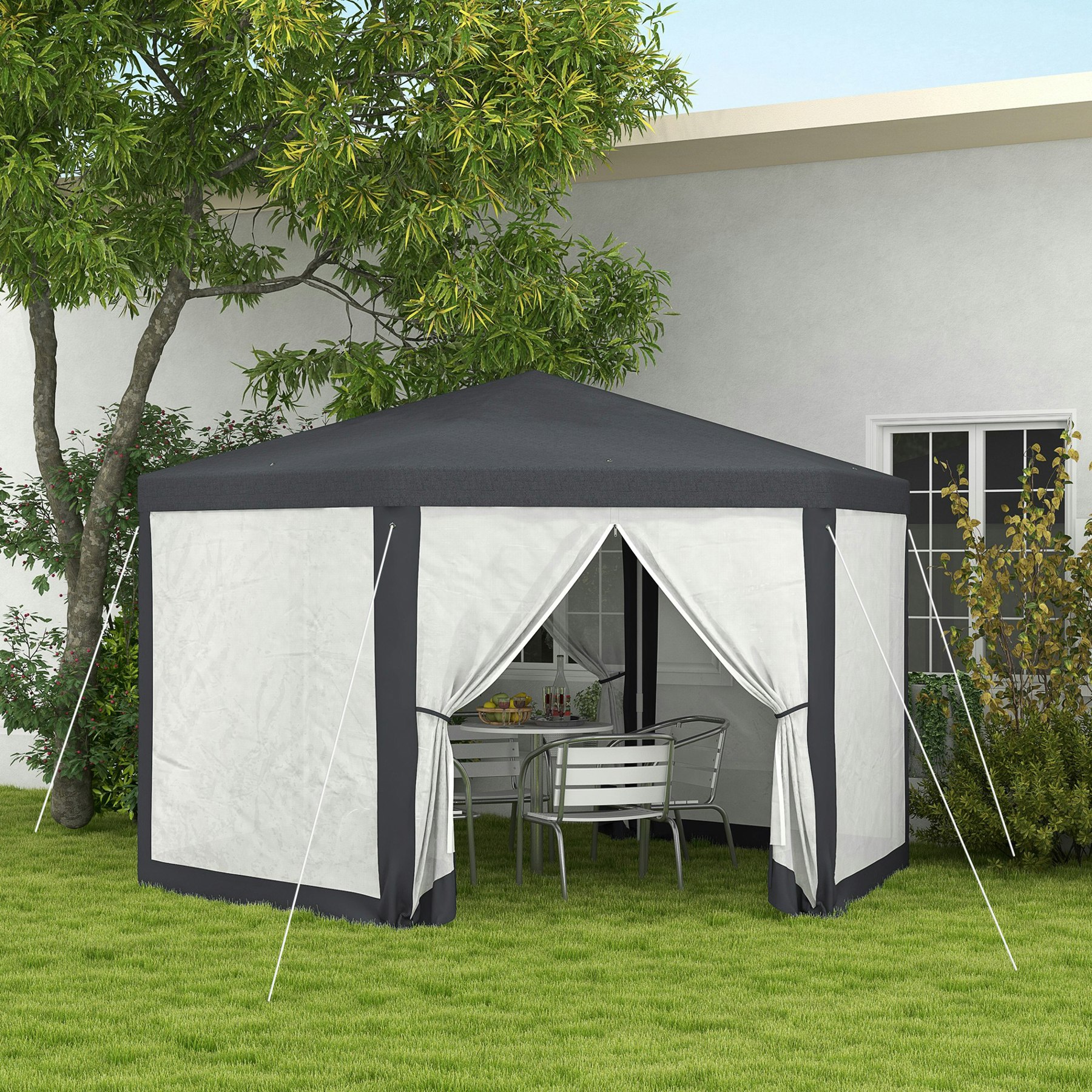 Rackhams Dark/Grey Hexagonal Gazebo Patio, Outdoor Canopy Patio Party Tent