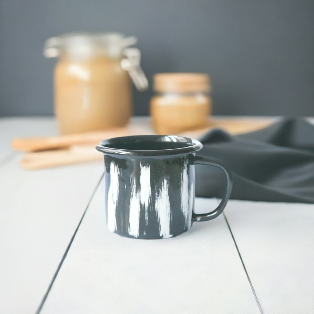 Rackhams Black/White Stripe Collection Enamel Mug