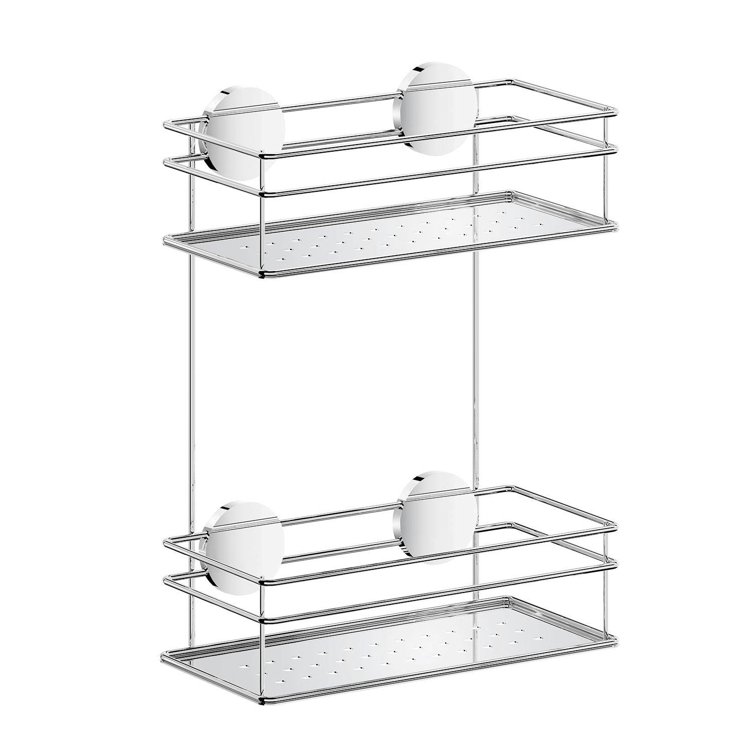 Beslagsboden Polished Chrome Stainless Steel Double Shower Basket Self Adhesive Wall Mounted