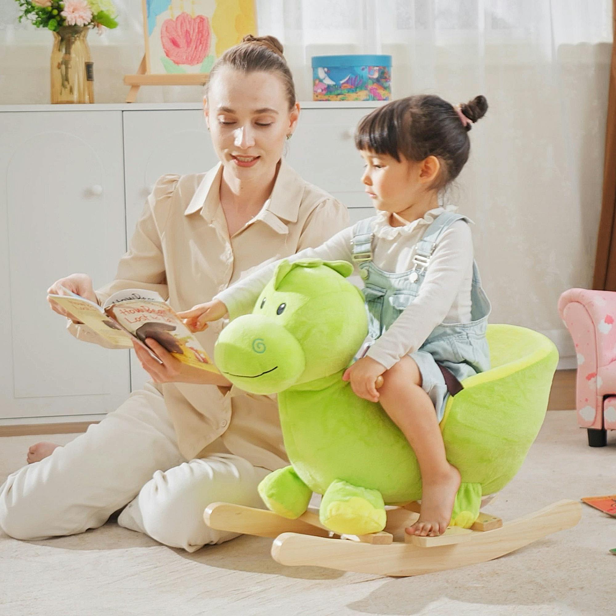 Homcom Kids Rocking Horse, Plush Ride-On Dinosaur Seat W/ Seat Safety Belt