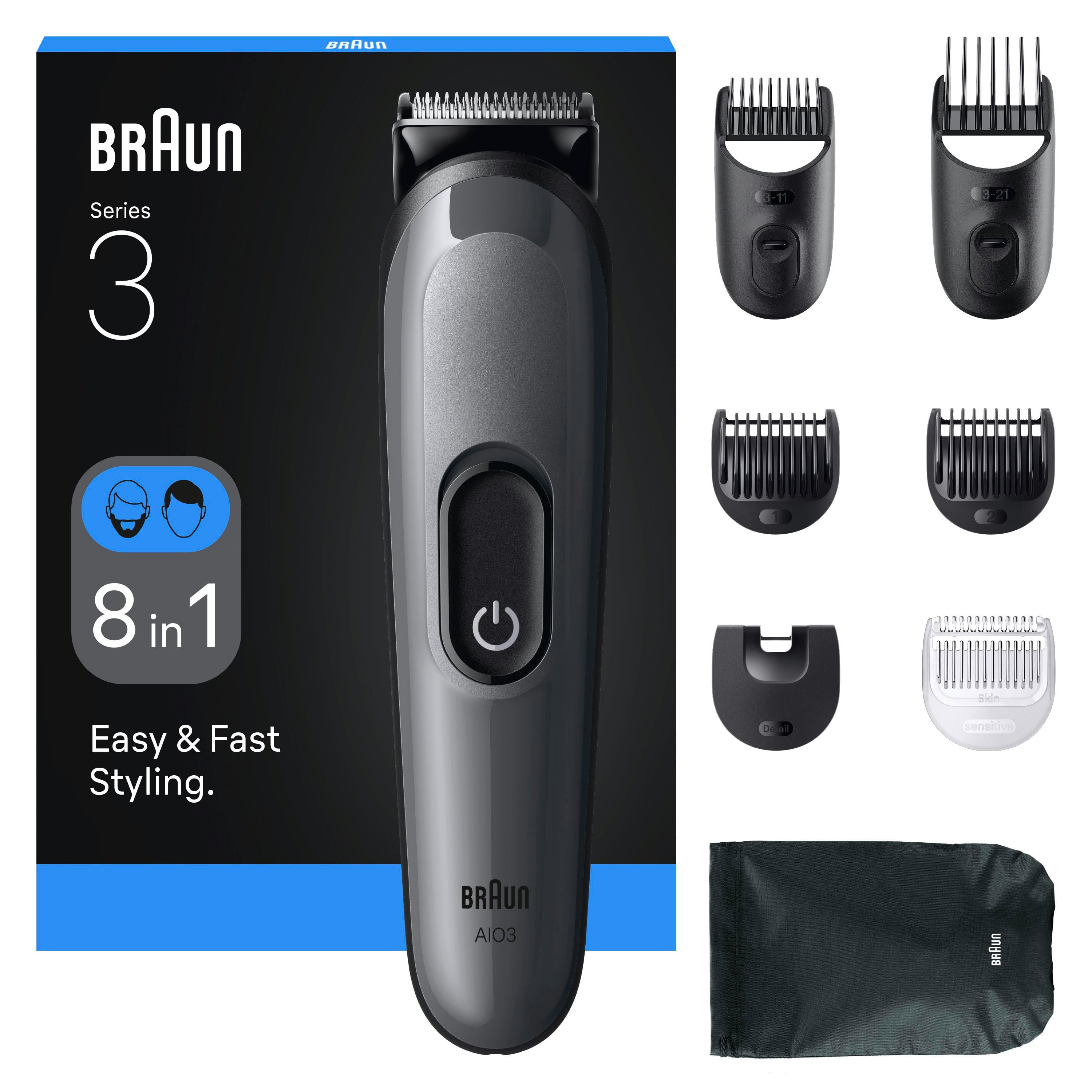 Braun Grey All-In-One Series 3, Aio3540, 8-In-1 Grooming Kit