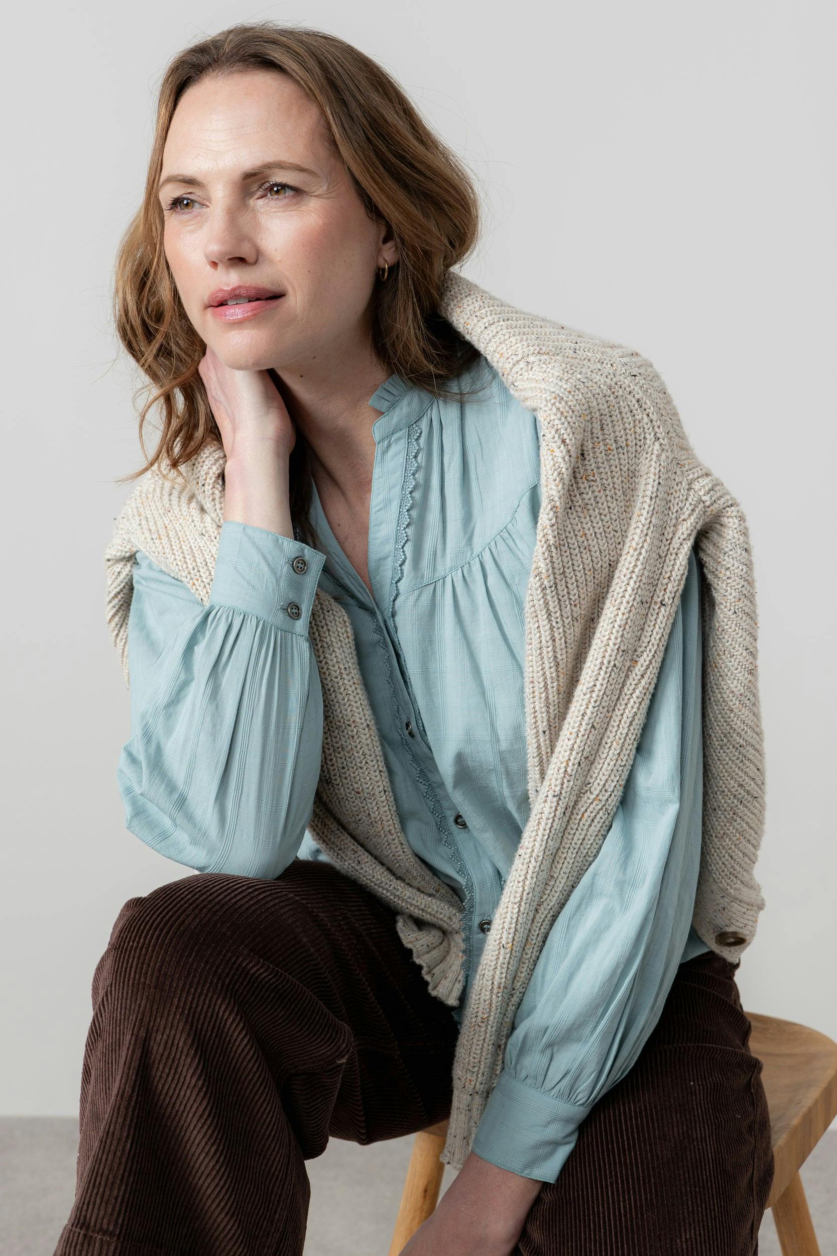 Lily & Me Blue Wayfaring Cotton Check Blouse Ice - 20 - Ice