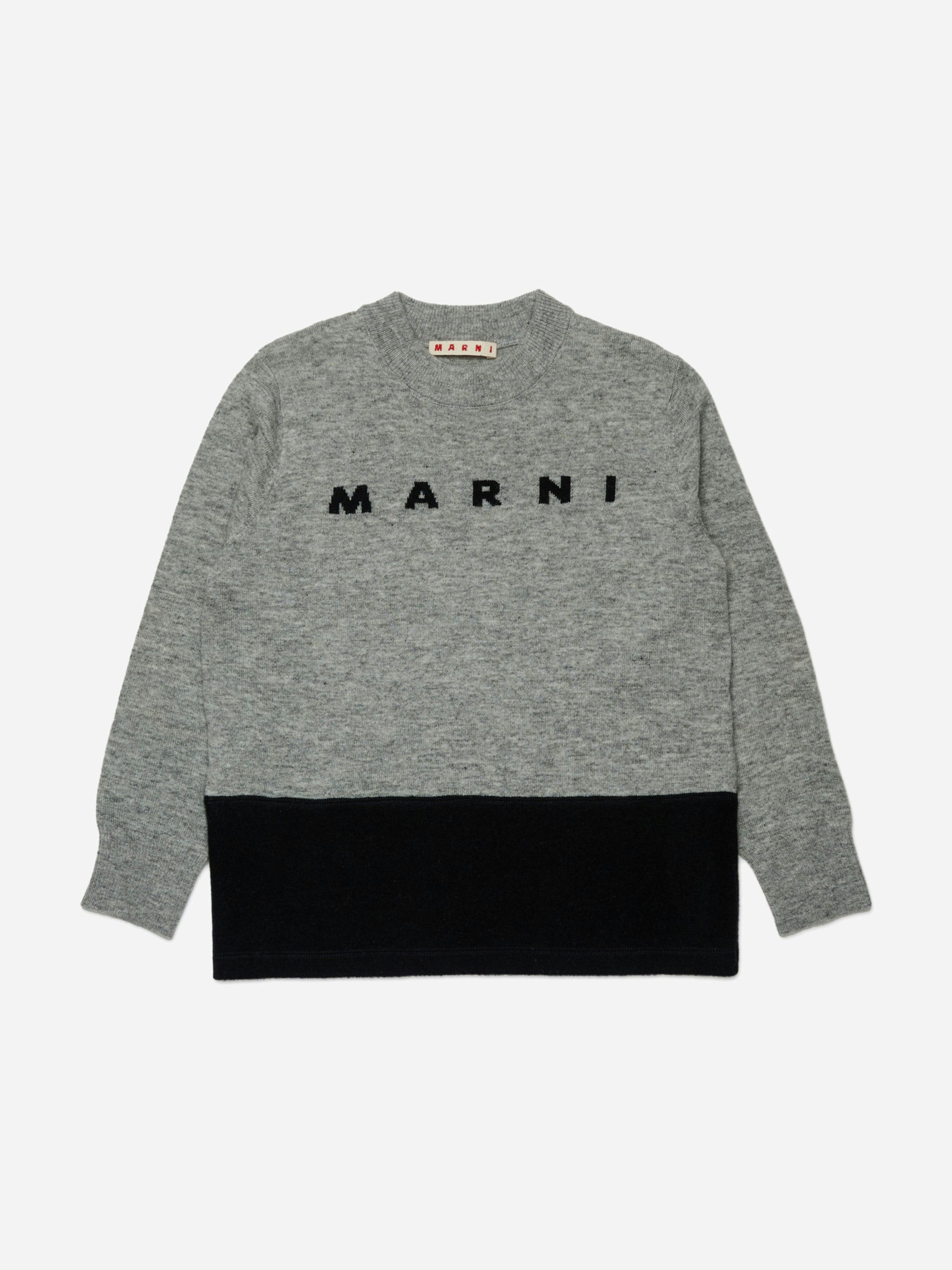 Marni Kids Grey Wool Logo Jumper In - 10 Yrs