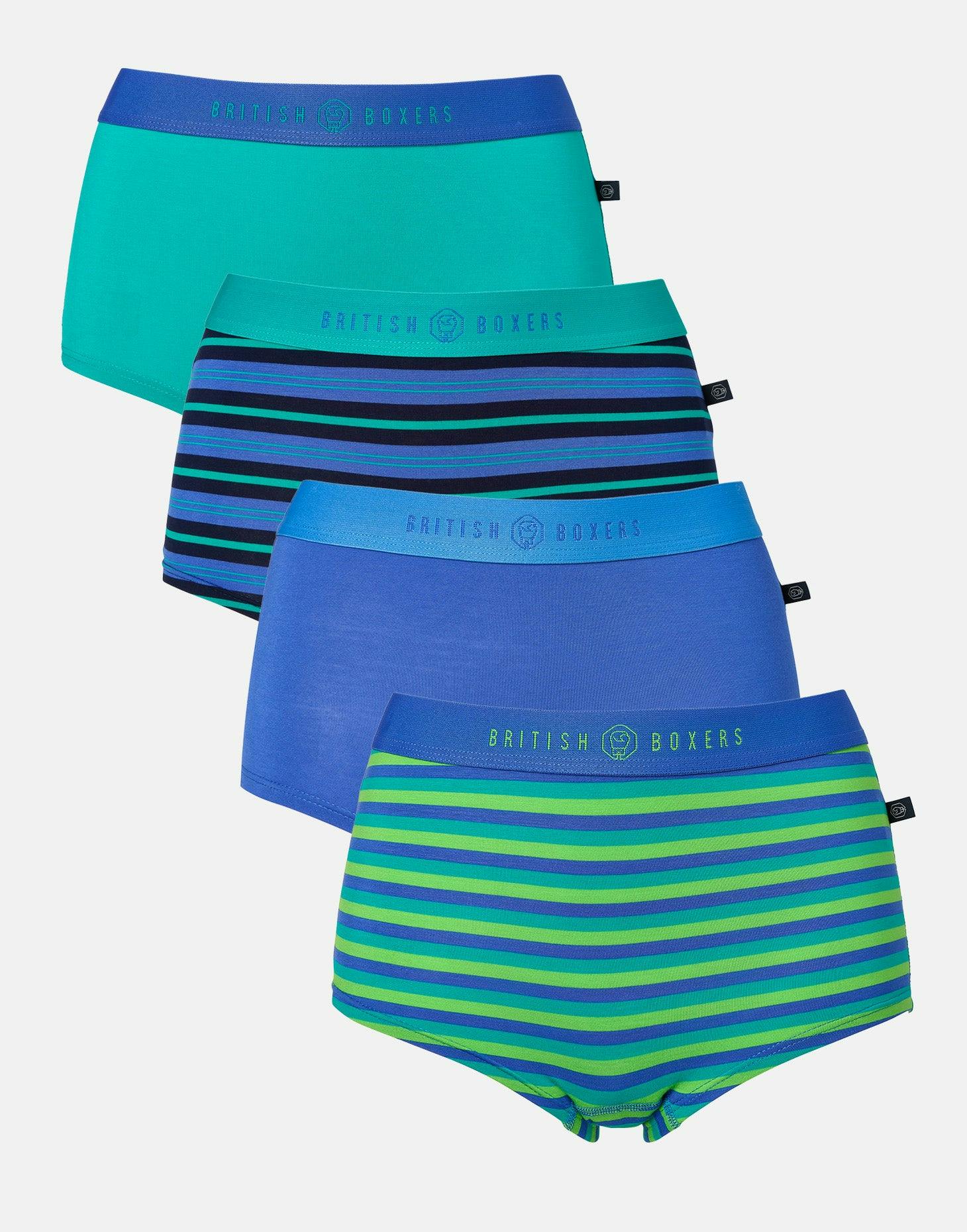 British Boxers Women's Blue Multipack 4 Pairs Of Bamboo Hipster Boxer Briefs – Perfect Day - X-Large