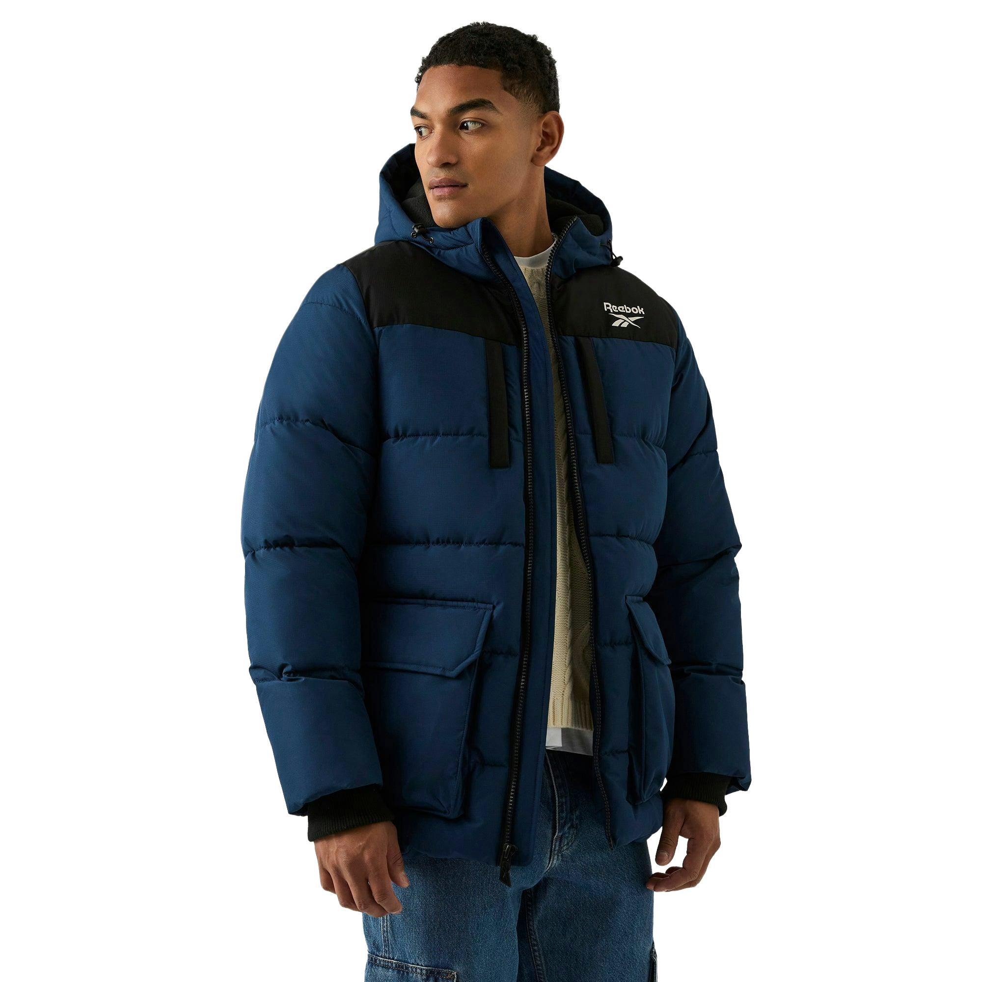 Reebok Men's Blue Plain Puffer Jacket - S - 100% Polyester