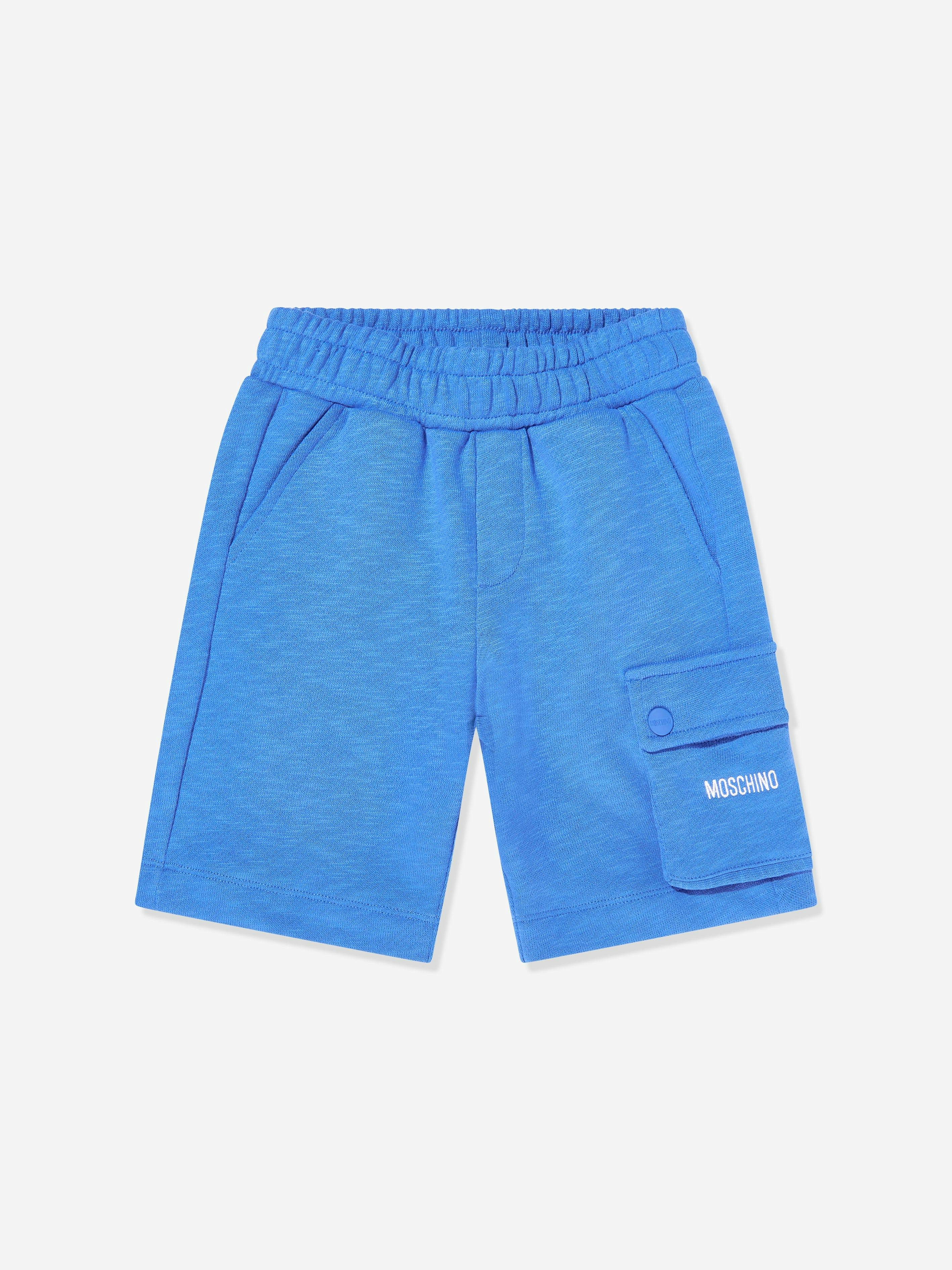 Moschino Kids Boys Blue Moschino Logo Pocket Shorts In - 12 Yrs