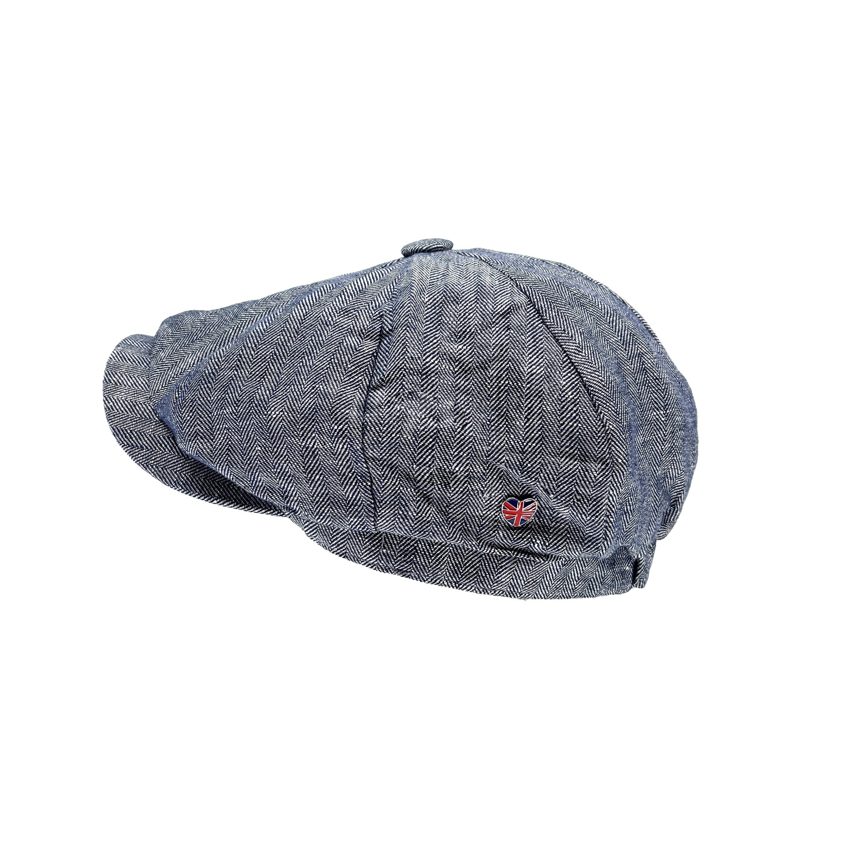 Heritage Traditions Unisex Blue Carlyle Herringbone Linen Newsboy Cap - Linen Union Jack