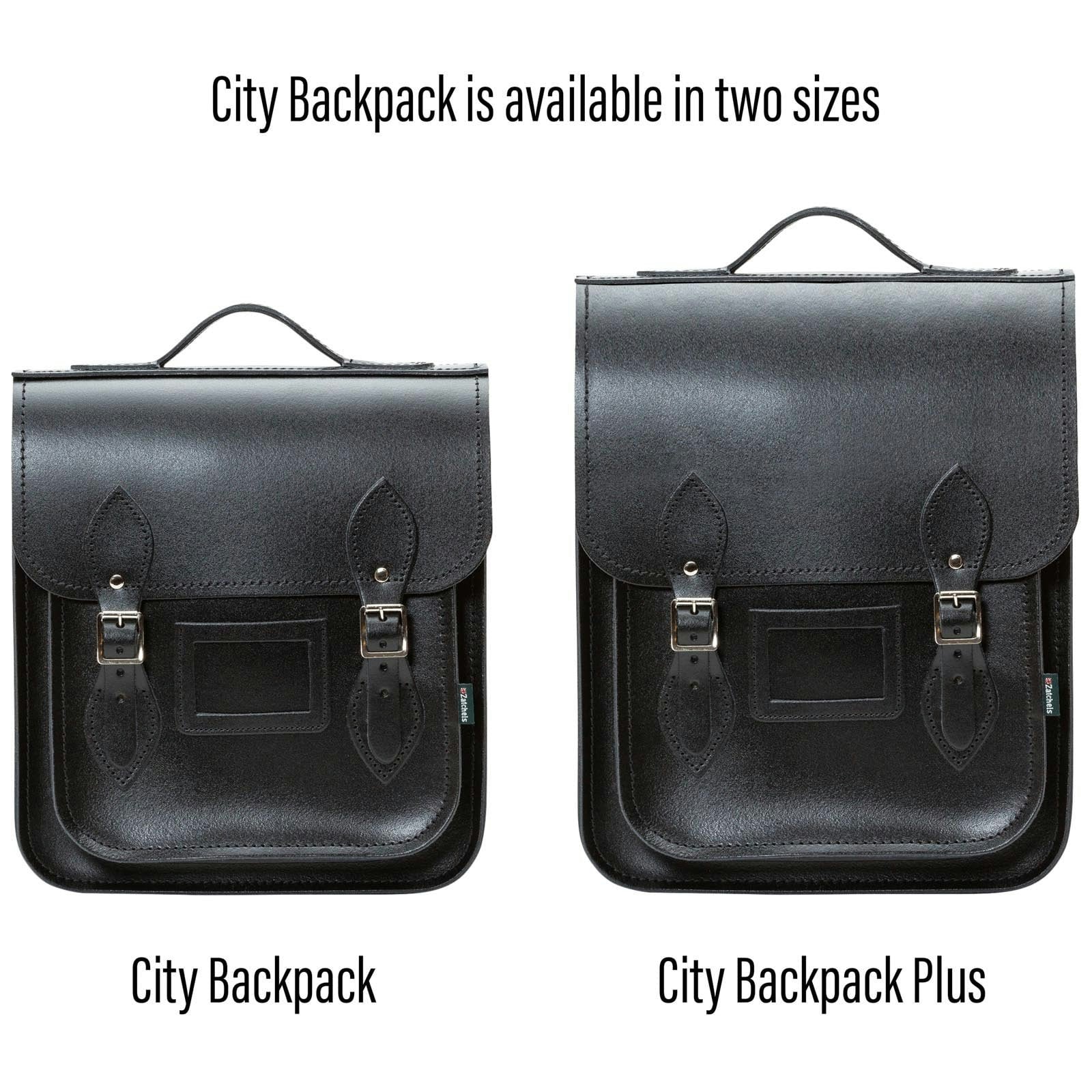 Zatchels Black Handmade Leather City Backpack - Plus