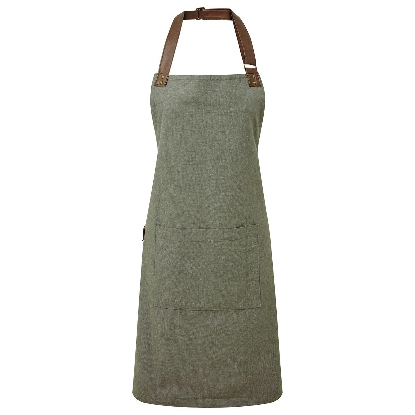 Premier Unisex Dark Green Annex Oxford Faux Leather Bibbed Full Apron In - Image 3