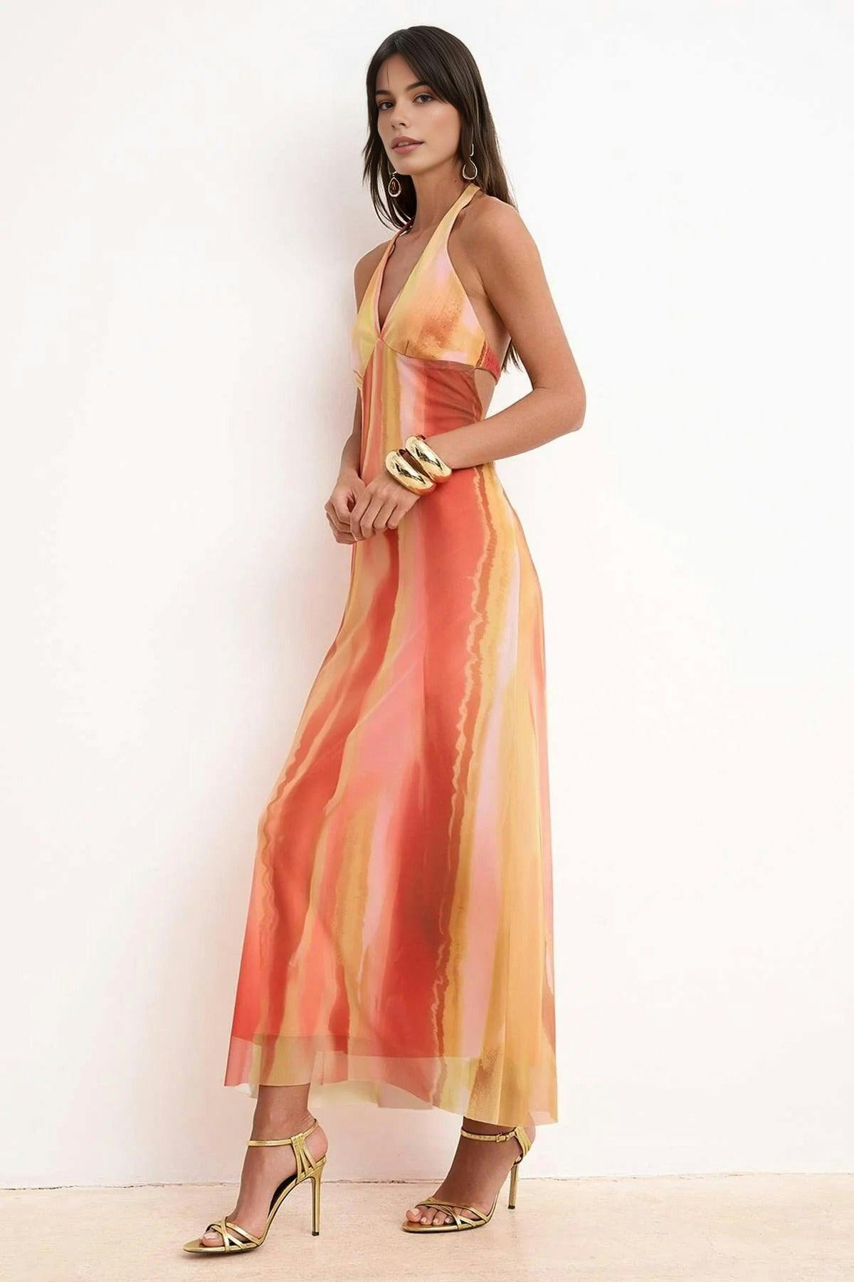 Wovcor Light Knitted Tulle Maxi Evening Dress - Multi - L