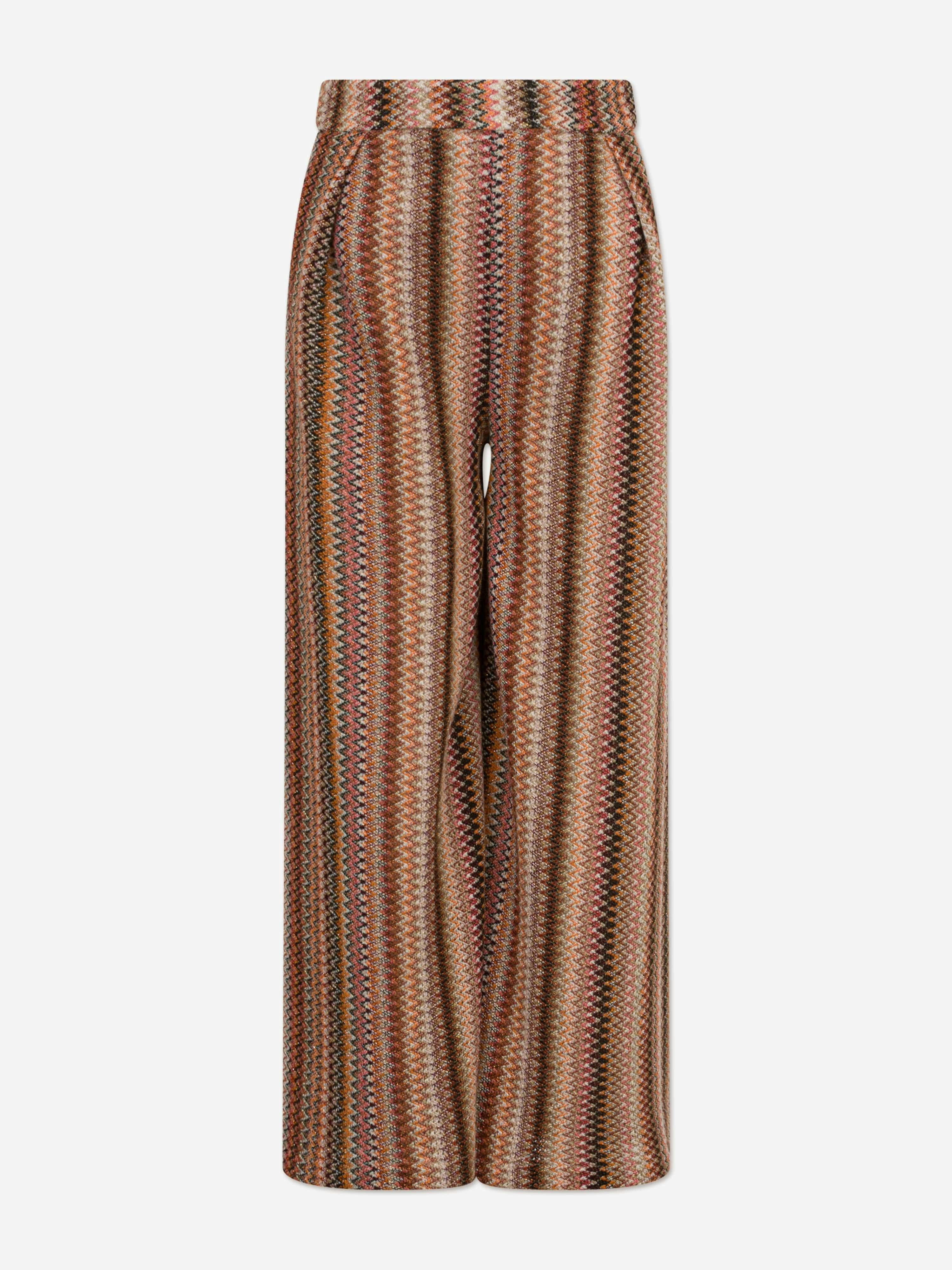 Missoni Girls Brown Zigzag Knitted Trousers In Multicolour - Multicoloured - 4 Yrs