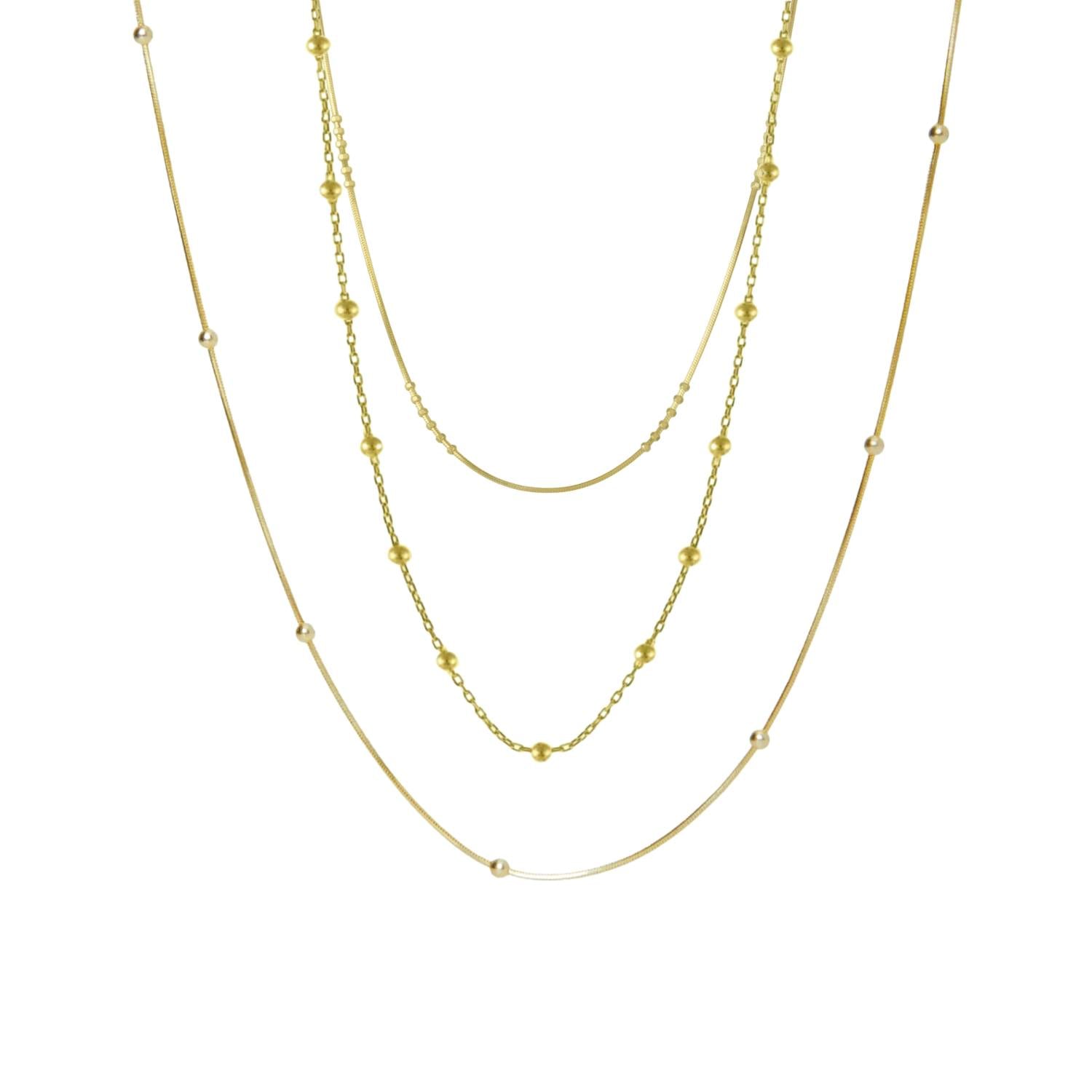 Spero London Silver/Gold Beaded Satellite Sterling Chain Necklace Layering Set