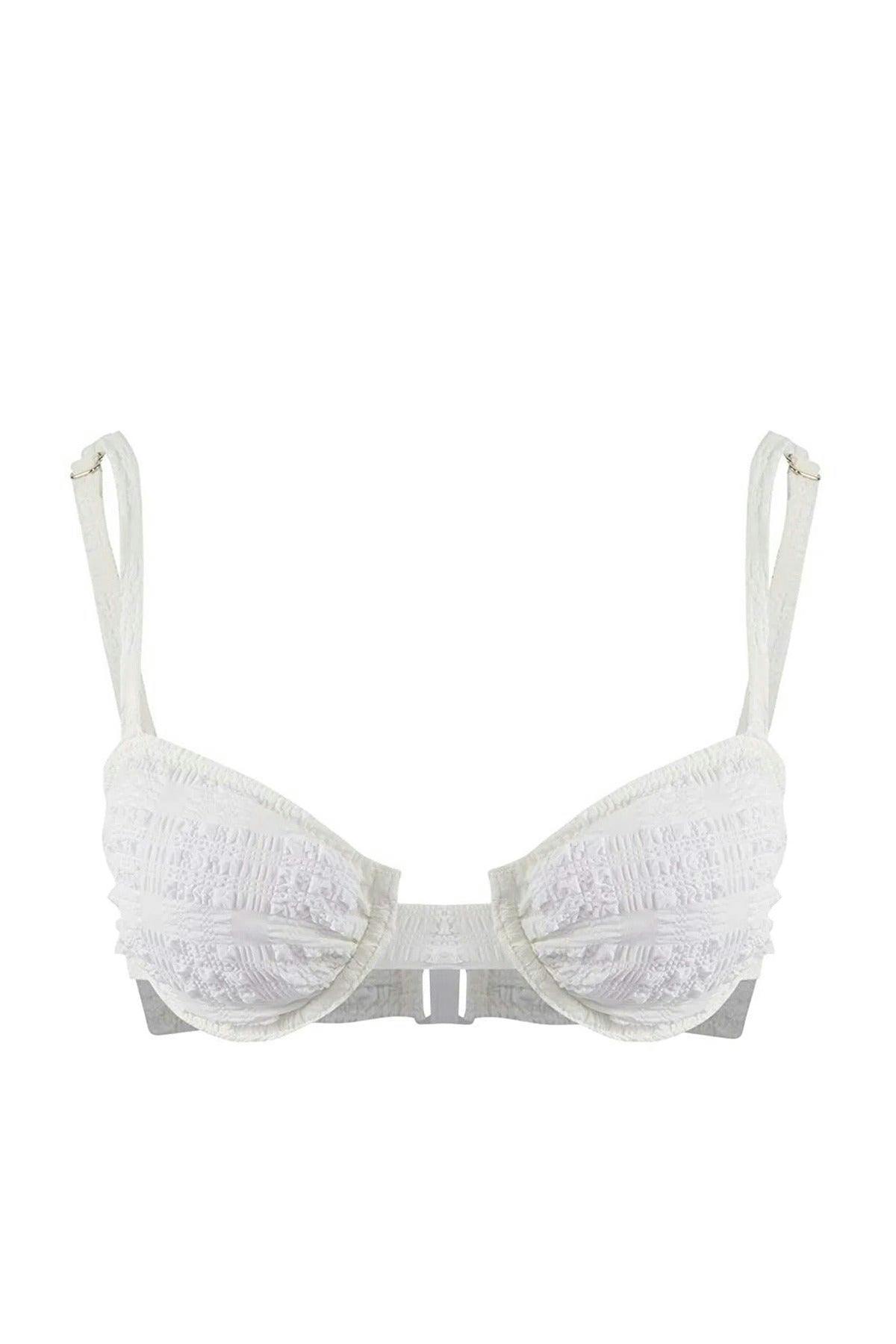 Wovcor Plaid Textured Balconette Padded Bikini Top - Ecru - 6.0