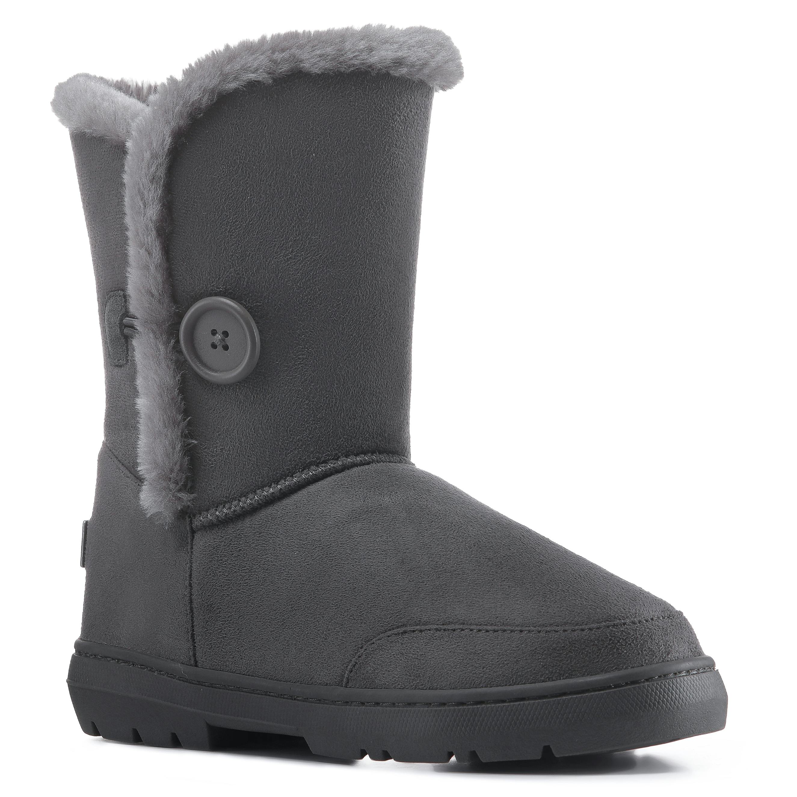 Viva Women's Grey Freya: Single Button Faux Fur Lining Mid-Calf Winter Boots - 9
