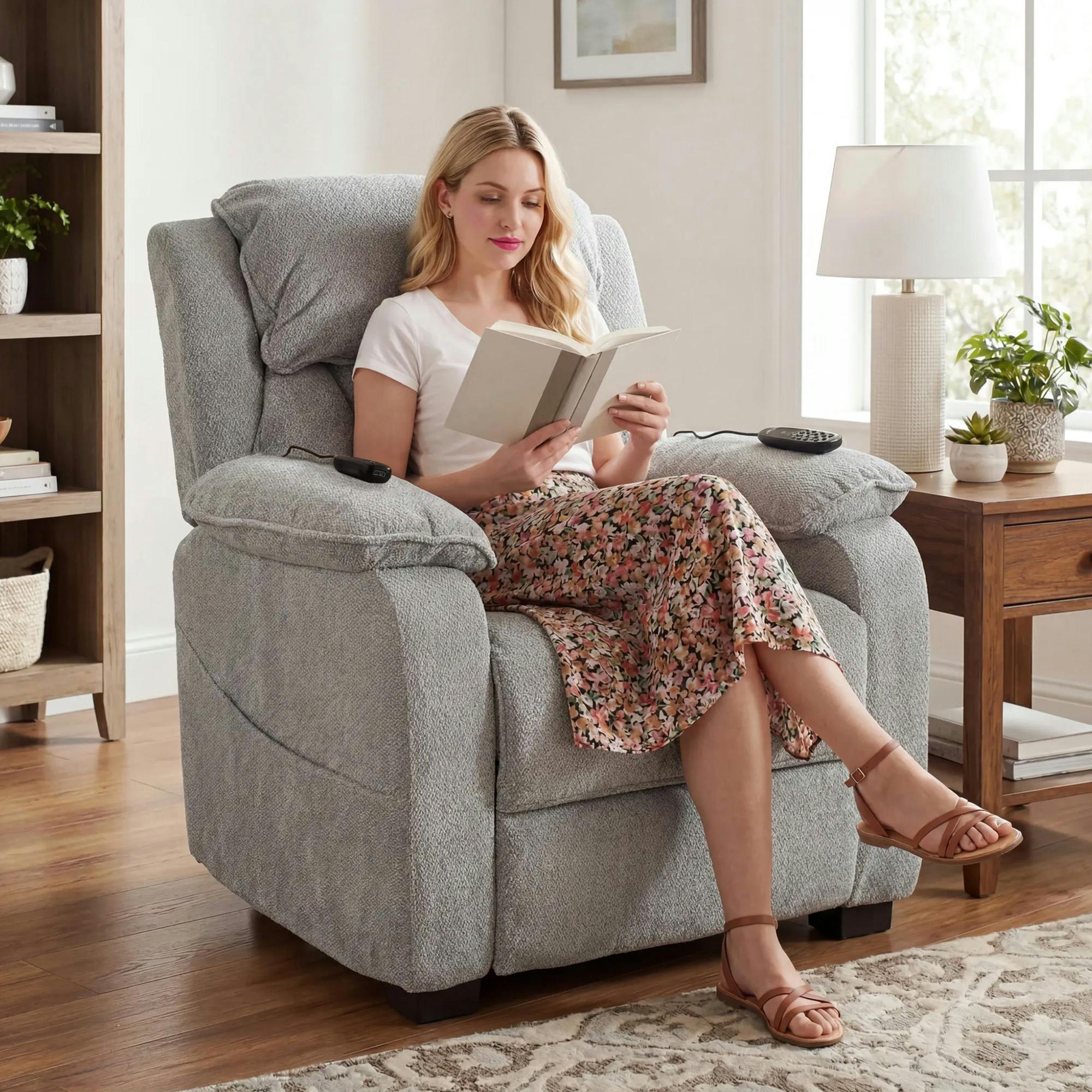 Homcom Light/Grey Power Recliner Chair With Massage And Heat, Spring Seat,