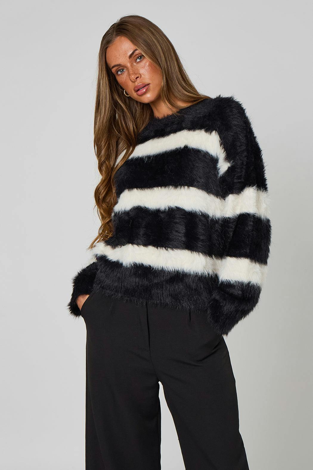 Urban Bliss Striped Fluffy Jumper - S