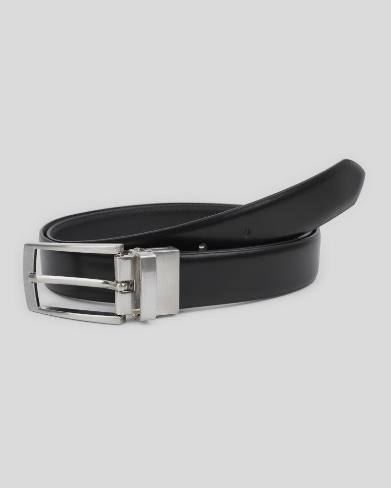 Steel & Jelly Black Egdean - Reversible Textured Leather Belt - 32