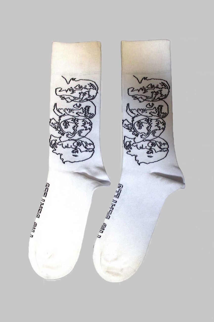 Paradiso Clothing Unisex White The Beatles Album Faces Outlines Ankle Socks