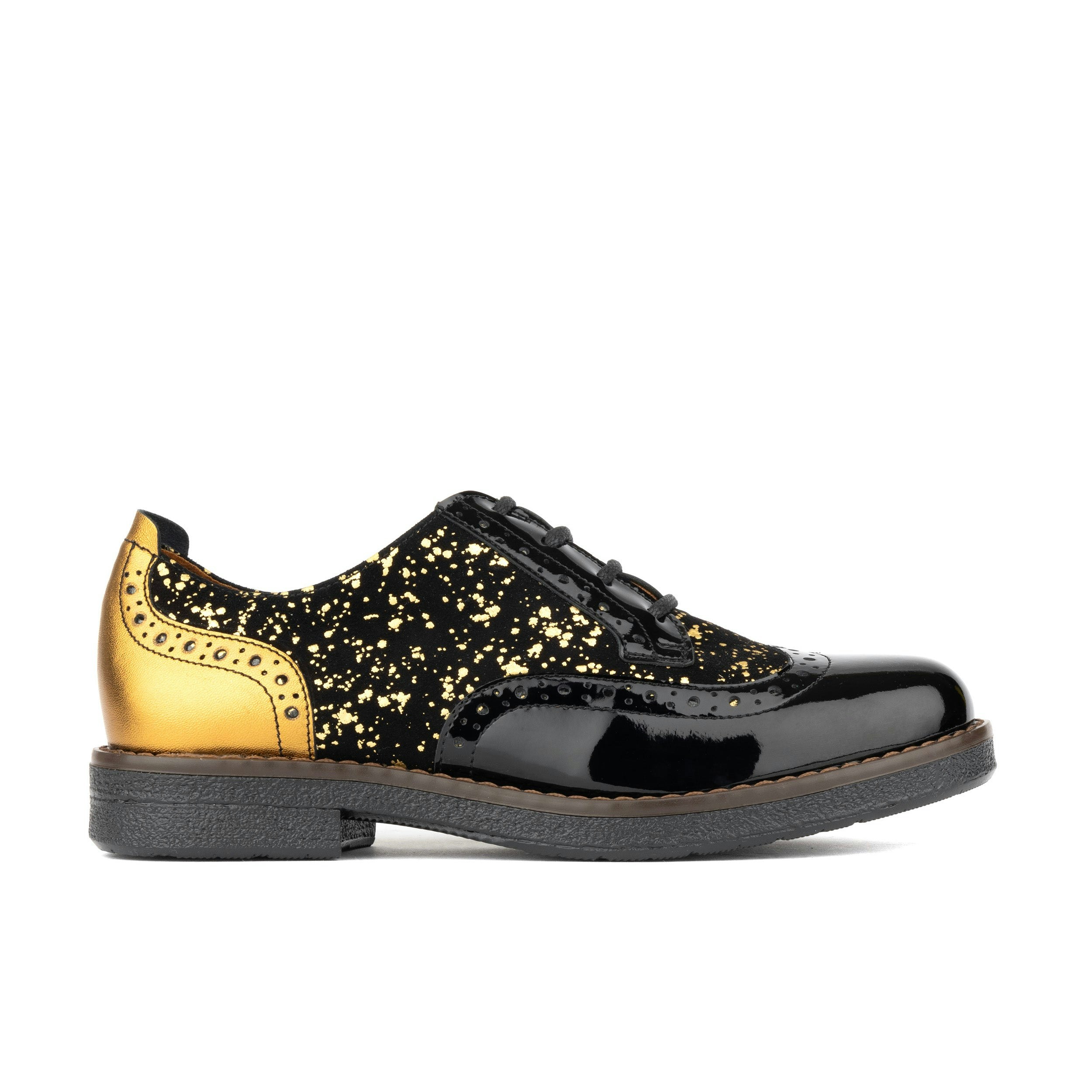 Embassy London Women's Black/Gold/Golden The Artist - & - Derby Shoe In En Paint Drops On Leather - Uk 4.5 / Eu 37.5 / Us 6.5