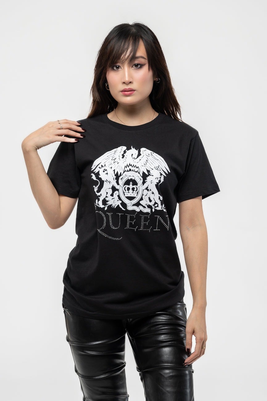 Paradiso Clothing Unisex Black Queen Classic Crest Diamante T Shirt - L