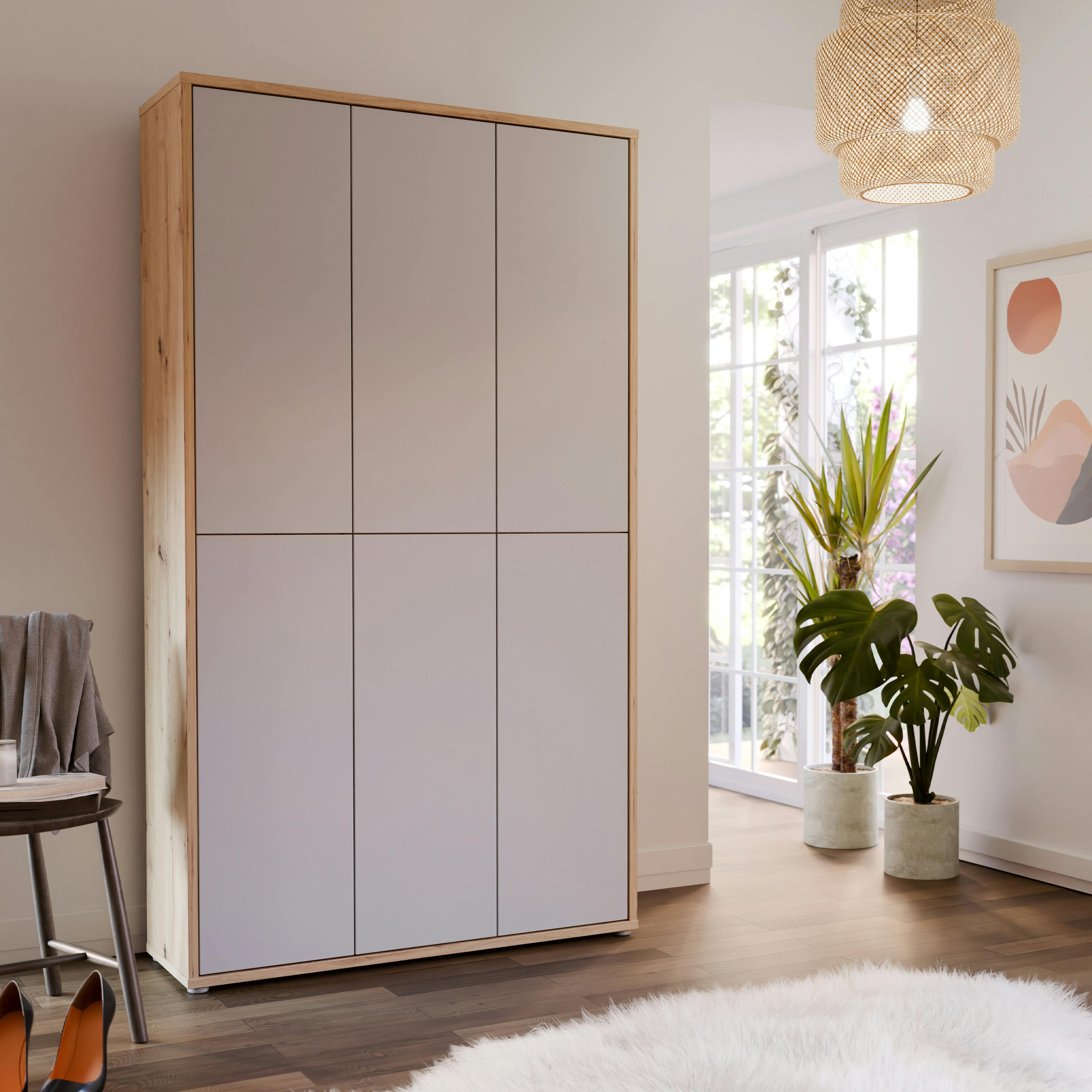 Rackhams Light/Grey Alice Springs Shoe Cabinet With 6 Doors Push-To-Open In Artisan Oak And Doors - Matt - Standard - Artisan Oak &