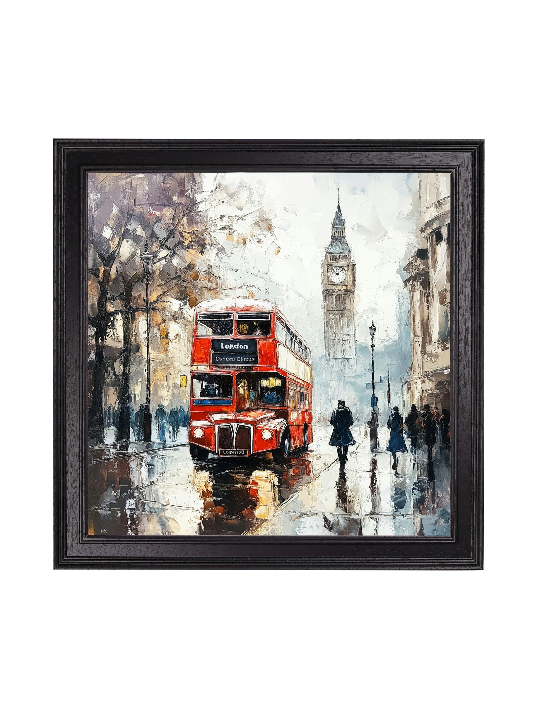 Exceptional Art Black London Bus - Hurstwood Square Frame - 96 X 96Cm
