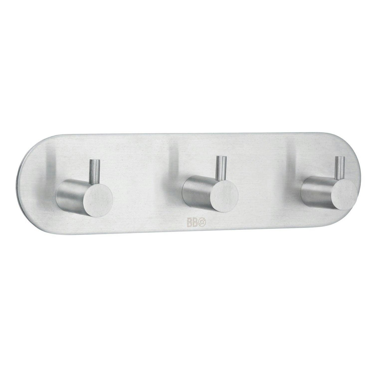 Rackhams Brushed Stainless Steel Triple Towel Hook (190 X 48Mm) Self Adhesive Bathroom Wall Mounted