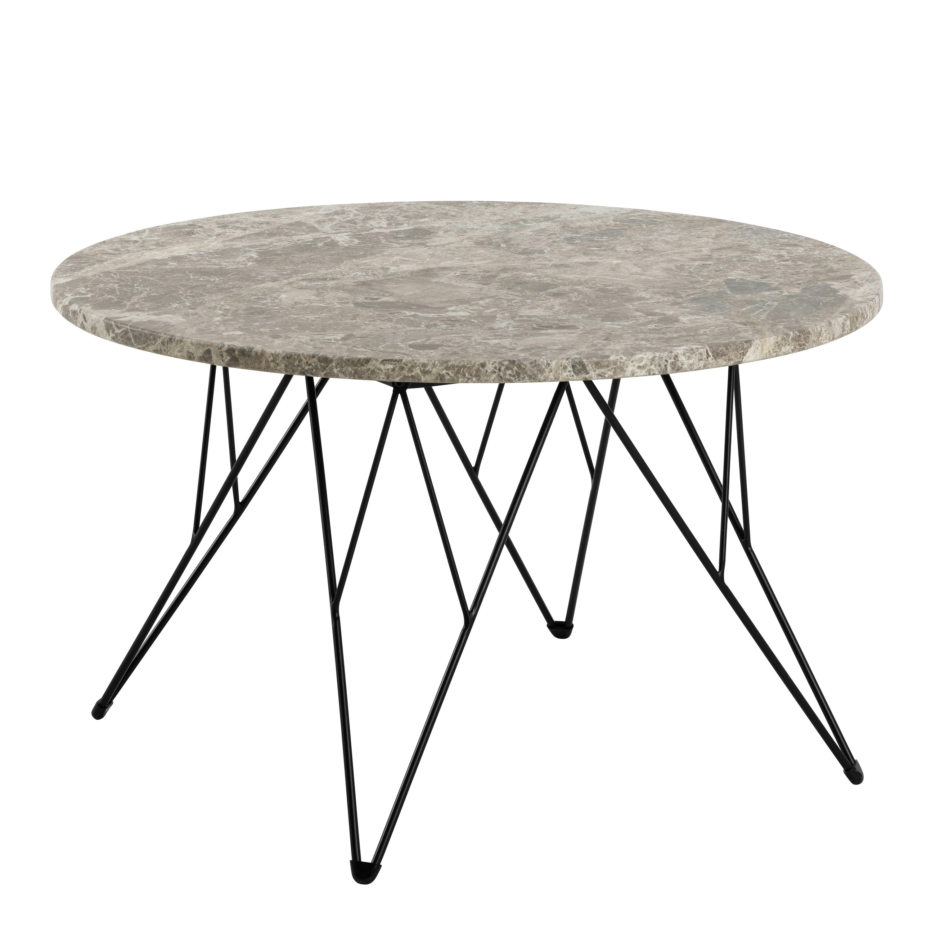 Rackhams Brown/Black/Grey Prunus Round Coffee Table In Marble And Matt Coated Steel Base 80X46.4cm - 80