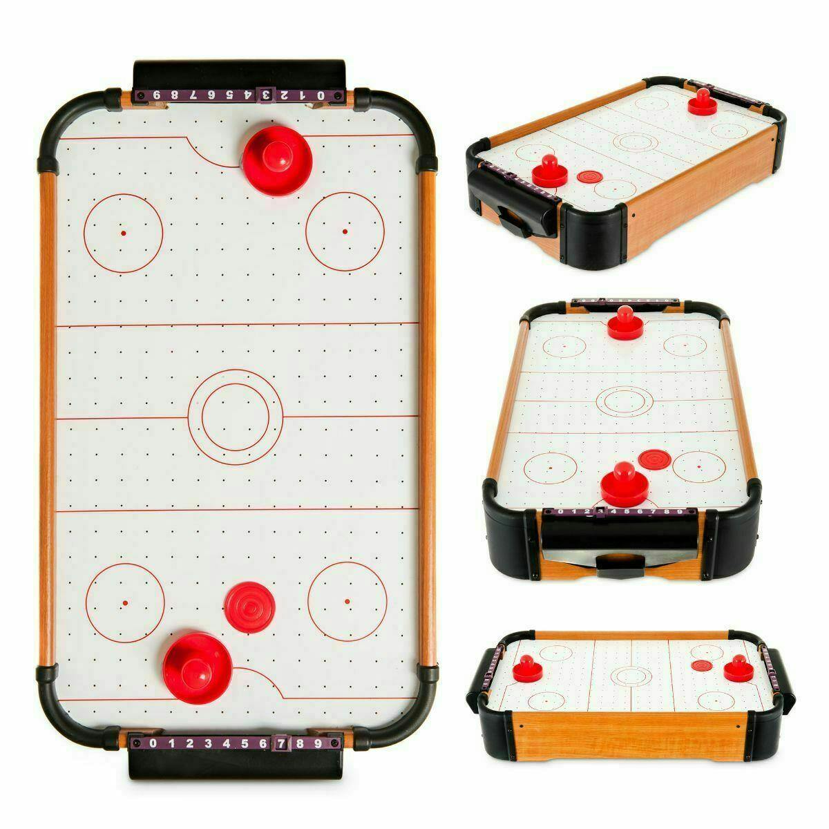 Mantraraj Brown/White Table Top Air Hockey Compact Portable Family Game For Kids & Adults Fun Indoor Tabletop Entertainment - Wood - Air Hockey