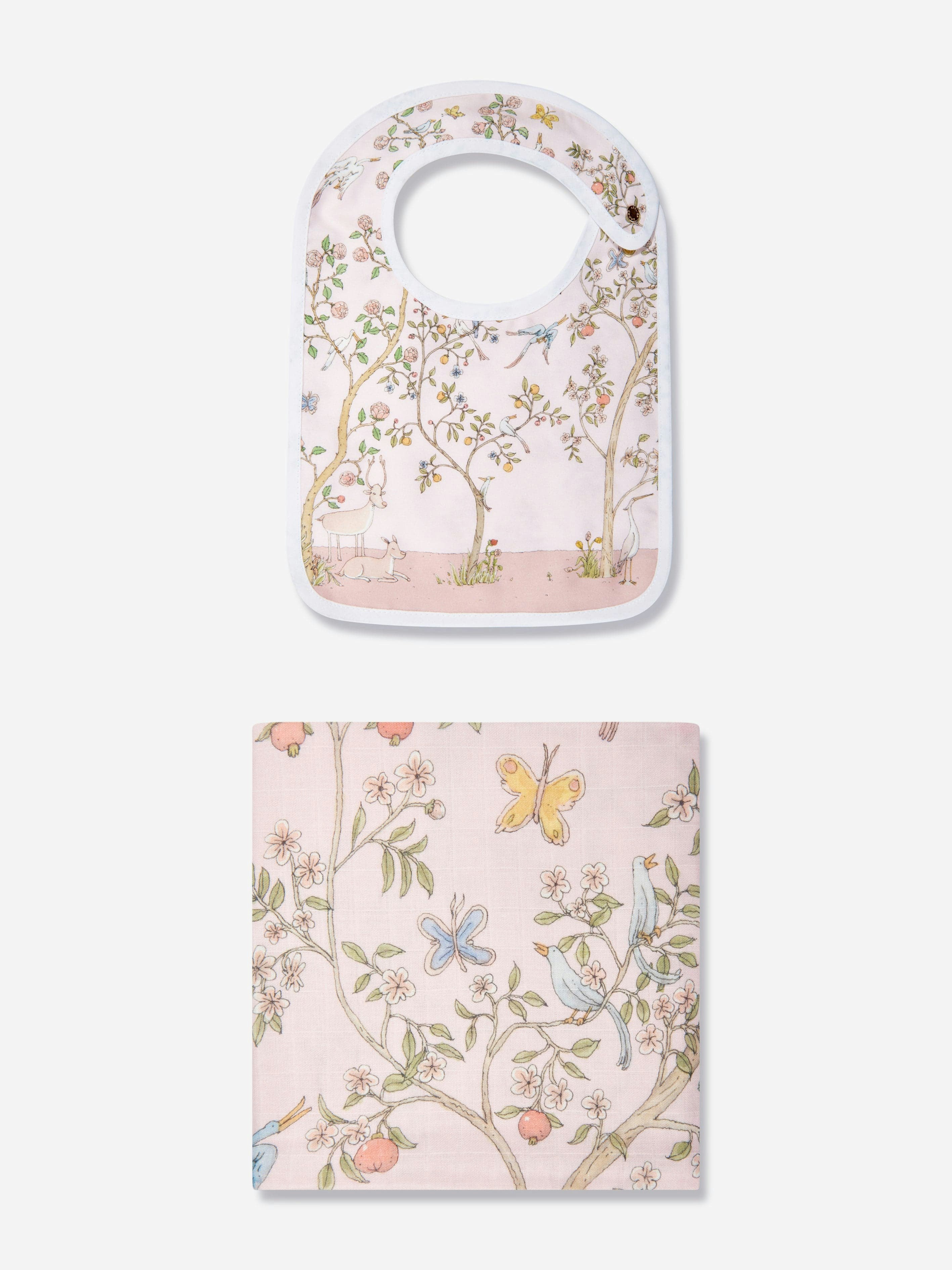Atelier Choux Women's Pink Baby Girls In Bloom Swaddle And Satin Bib Gift Set In - Multicoloured - One Size