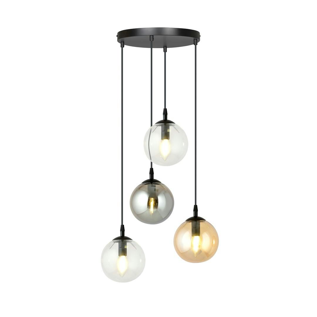 Rackhams Black/Amber Cosmo Pendant Lamp 4 X E14 With Transparent, Graphite And Shade