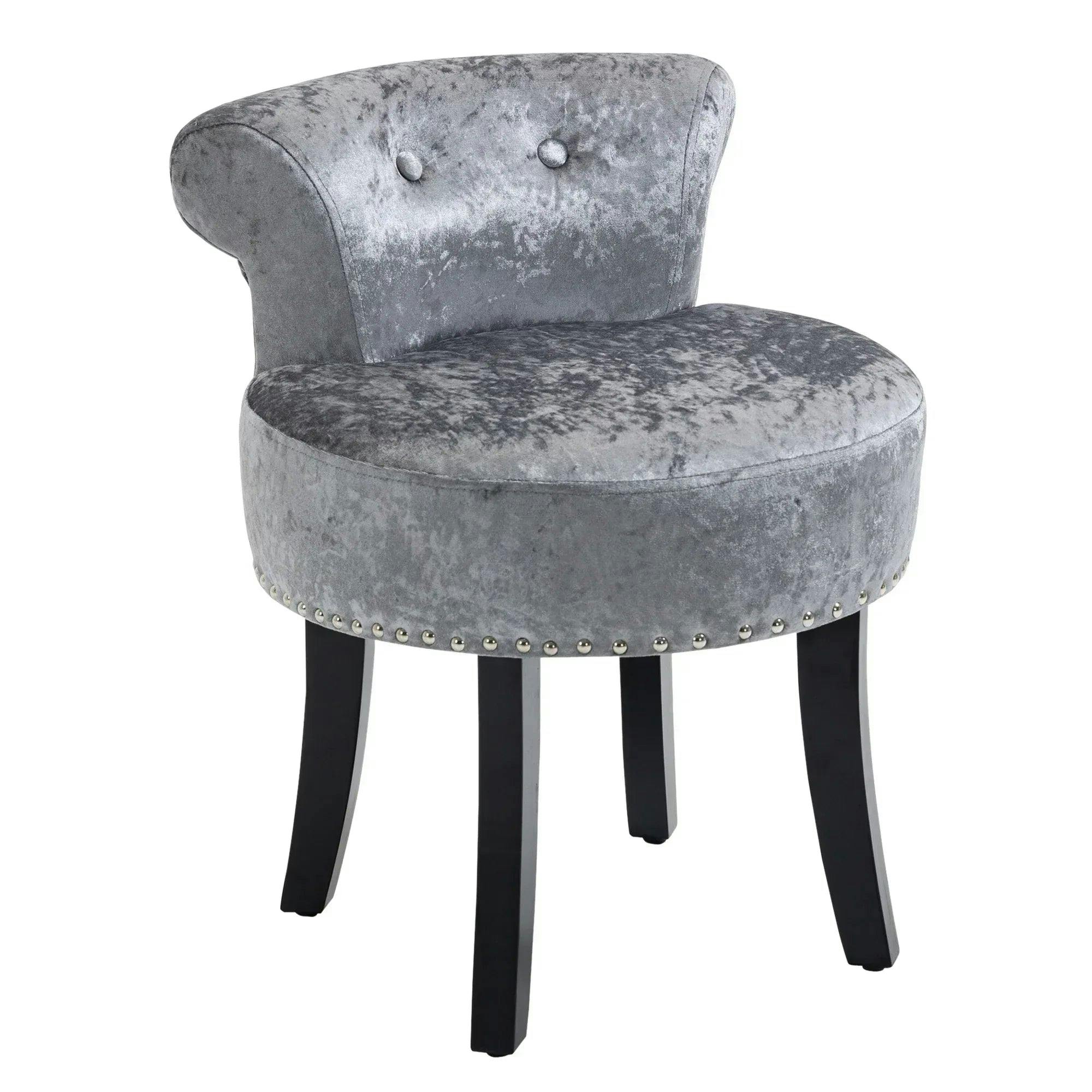 B&Q - Dressing Table Stool Vanity Seat W/ Rubber Wood Legs BedroomGrey - Image 5