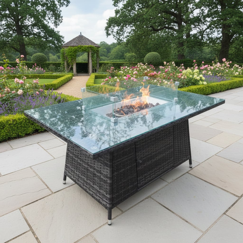 Fimous Dark/Grey Rattan Fire Pit Dining Table - Mixed